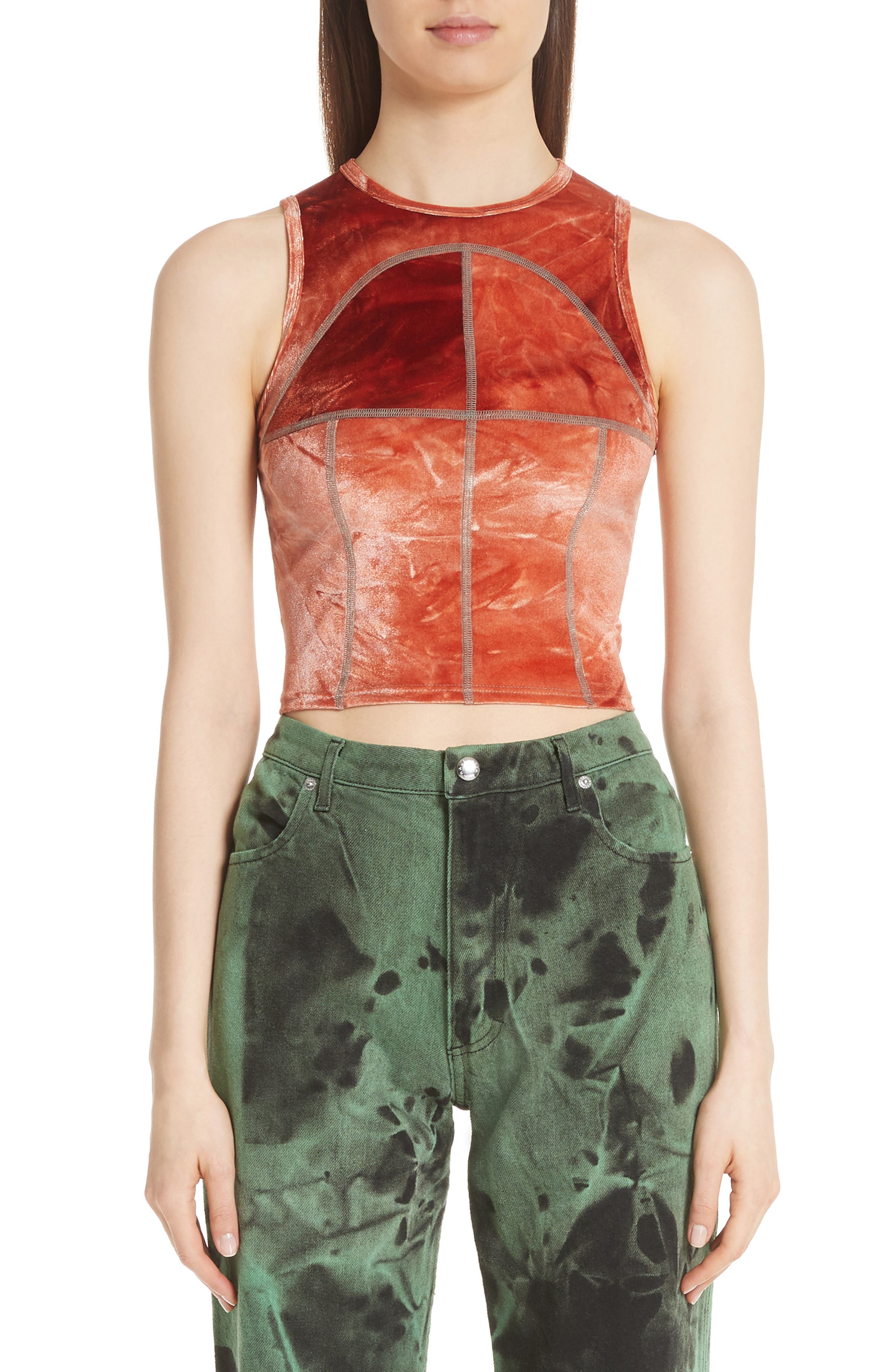 Eckhaus Latta Shiny Velour Fitted Tank, Brown