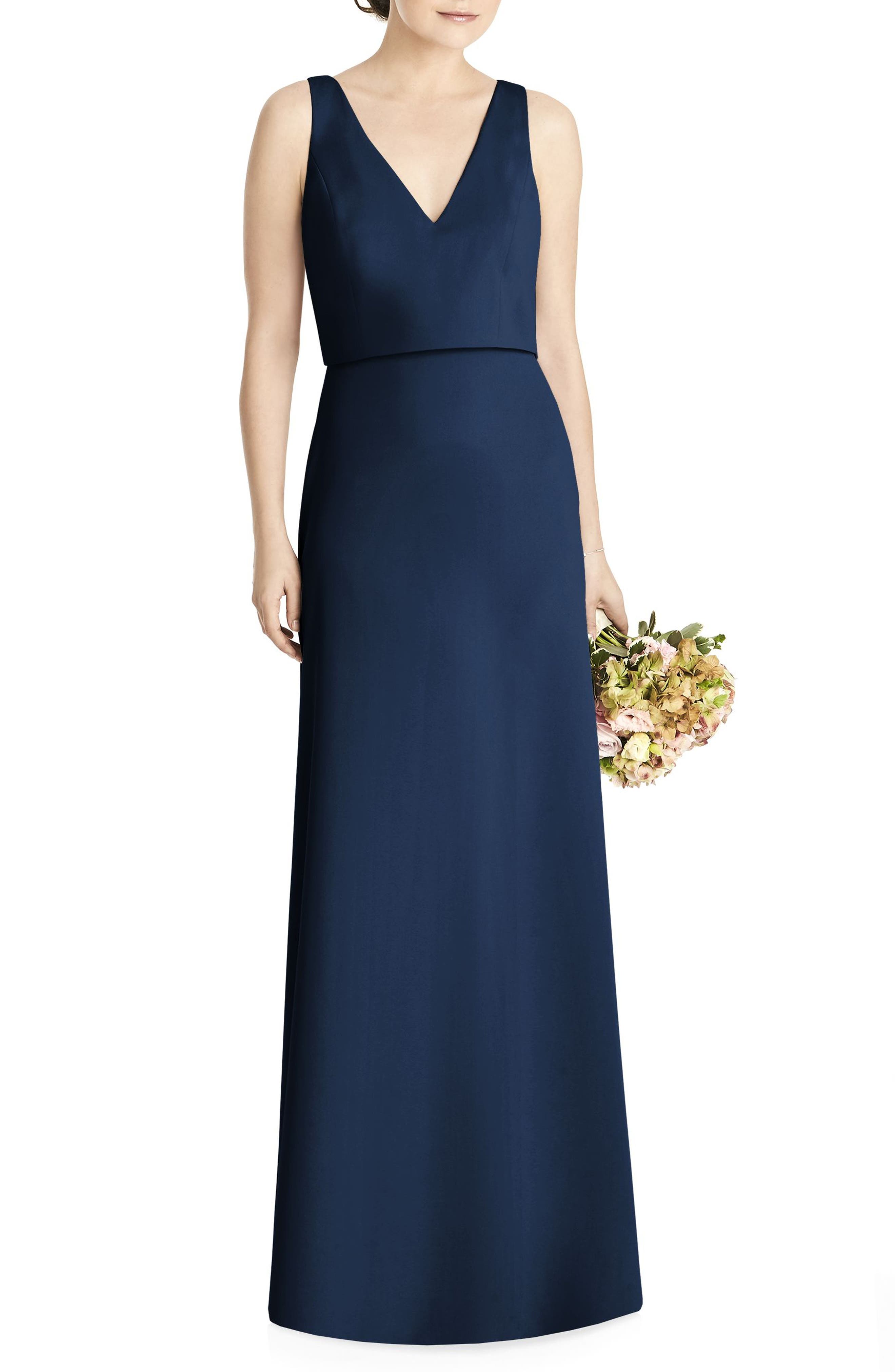 Jy Jenny Yoo Tie Back Crepe Gown, Blue