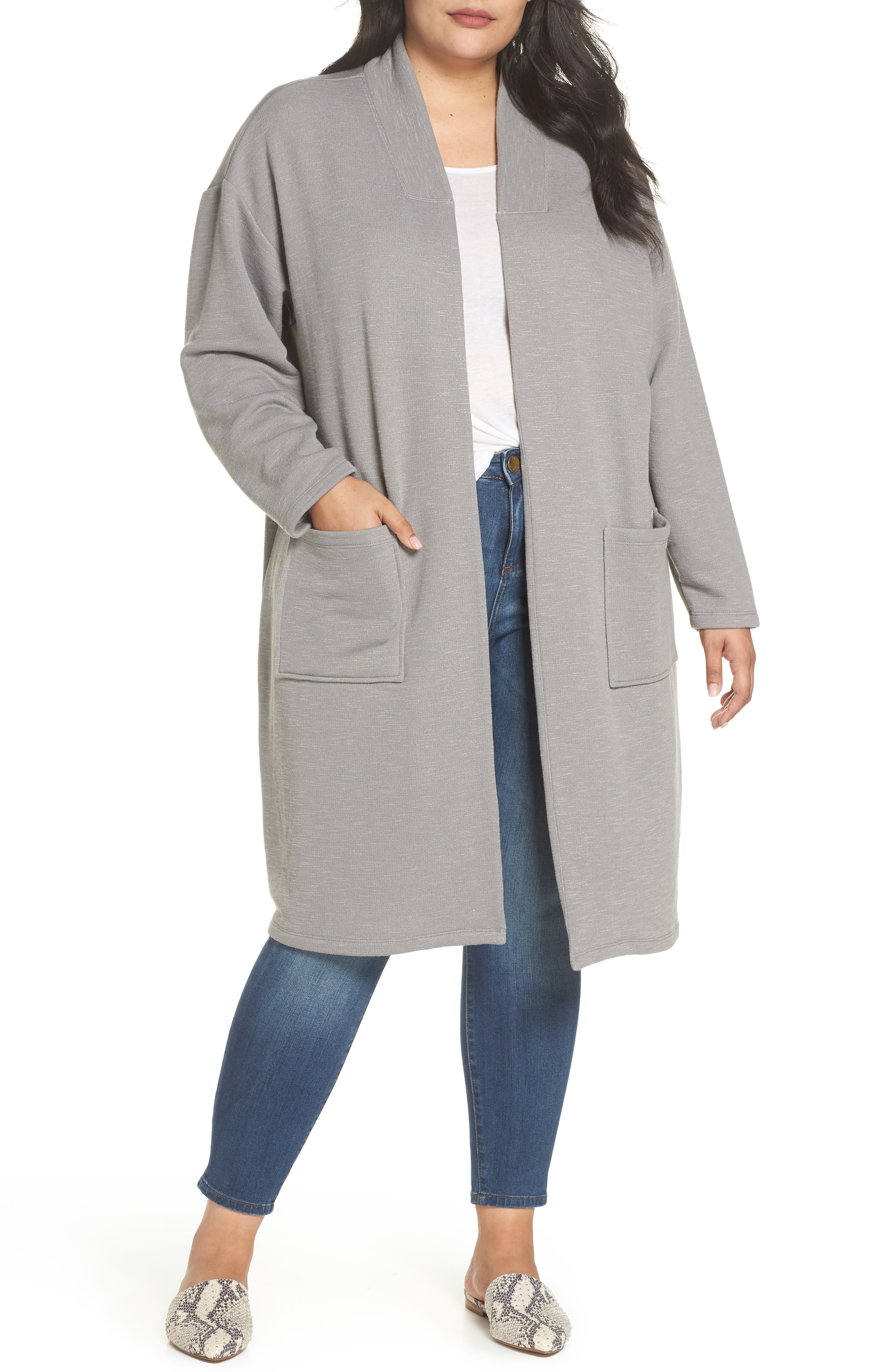 Plus Size Bobeau Cozy Cardigan, Grey