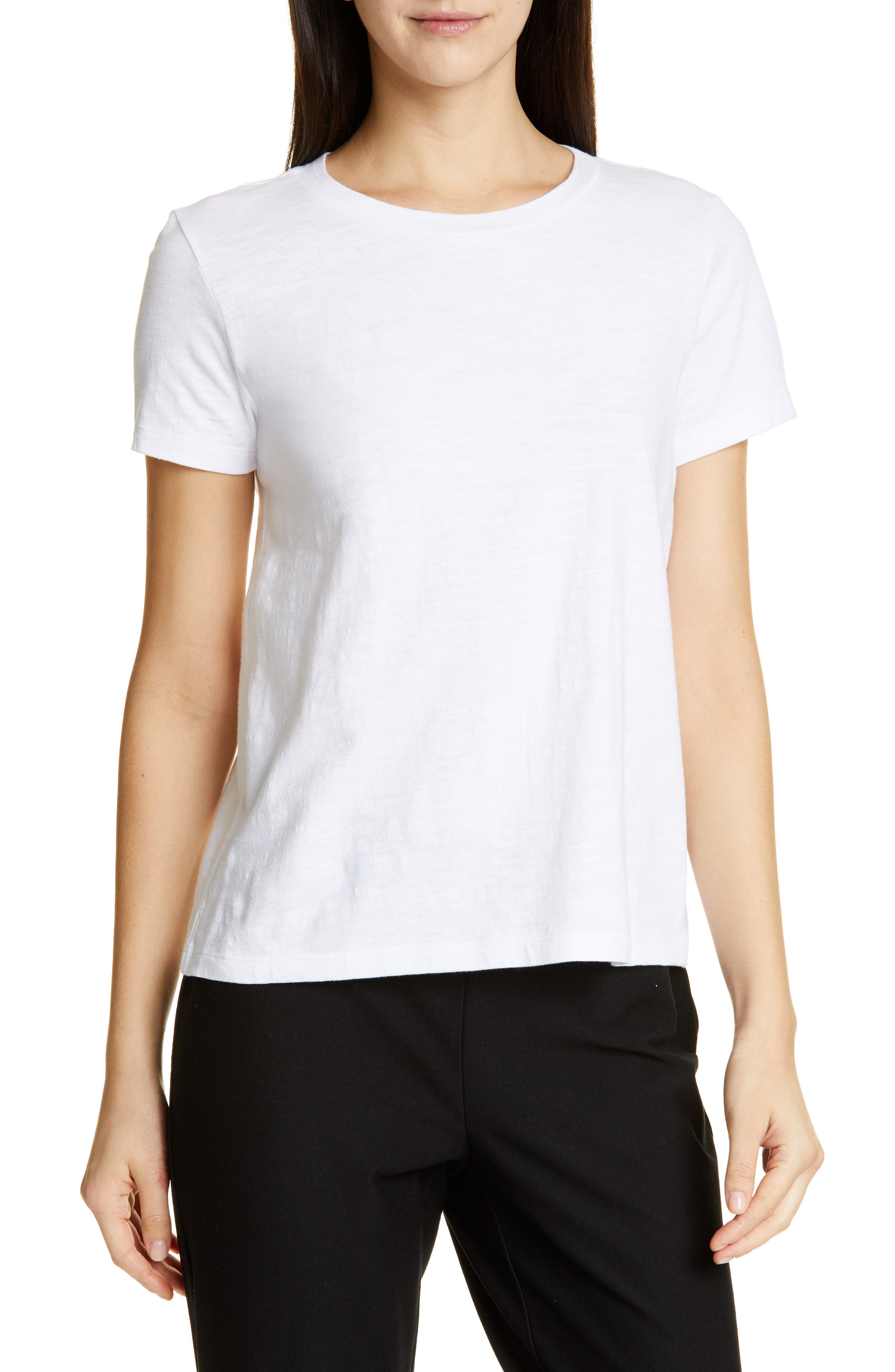 Eileen Fisher Crewneck Organic Cotton Tee, White