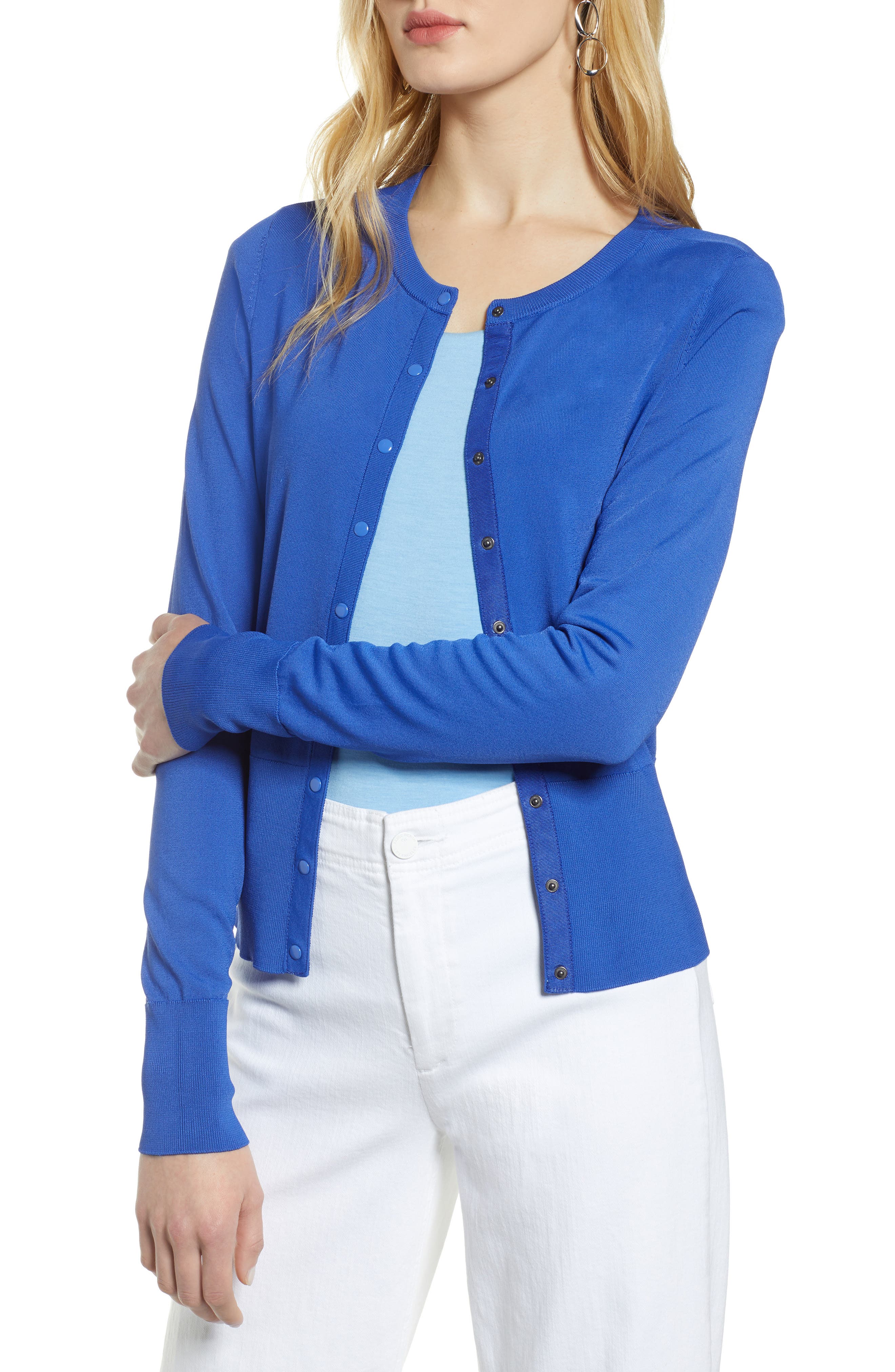 Petite Halogen Snap Front Cardigan, Blue