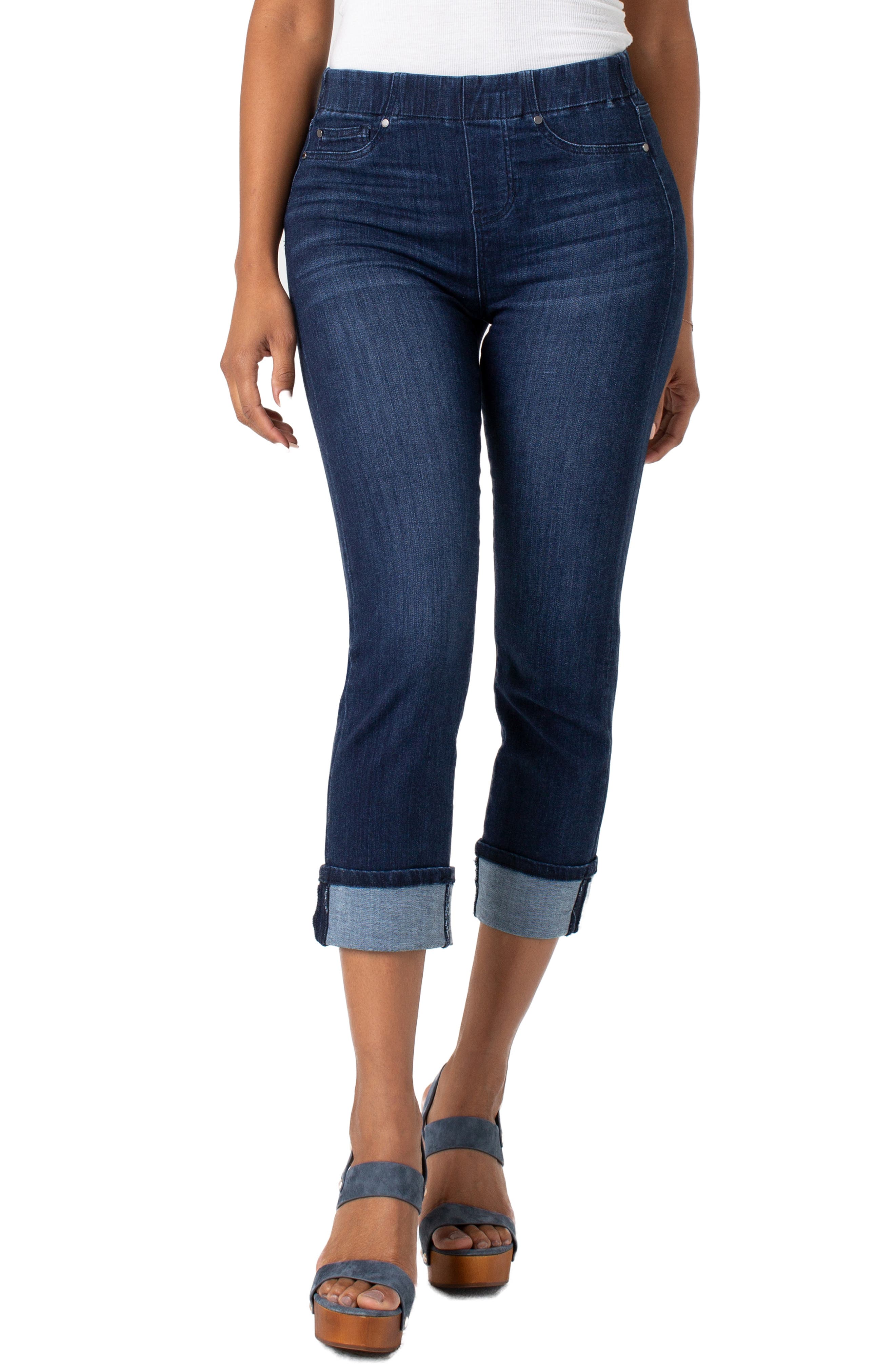Liverpool Chloe Pull-On Roll Cuff Capri Jeans, Blue