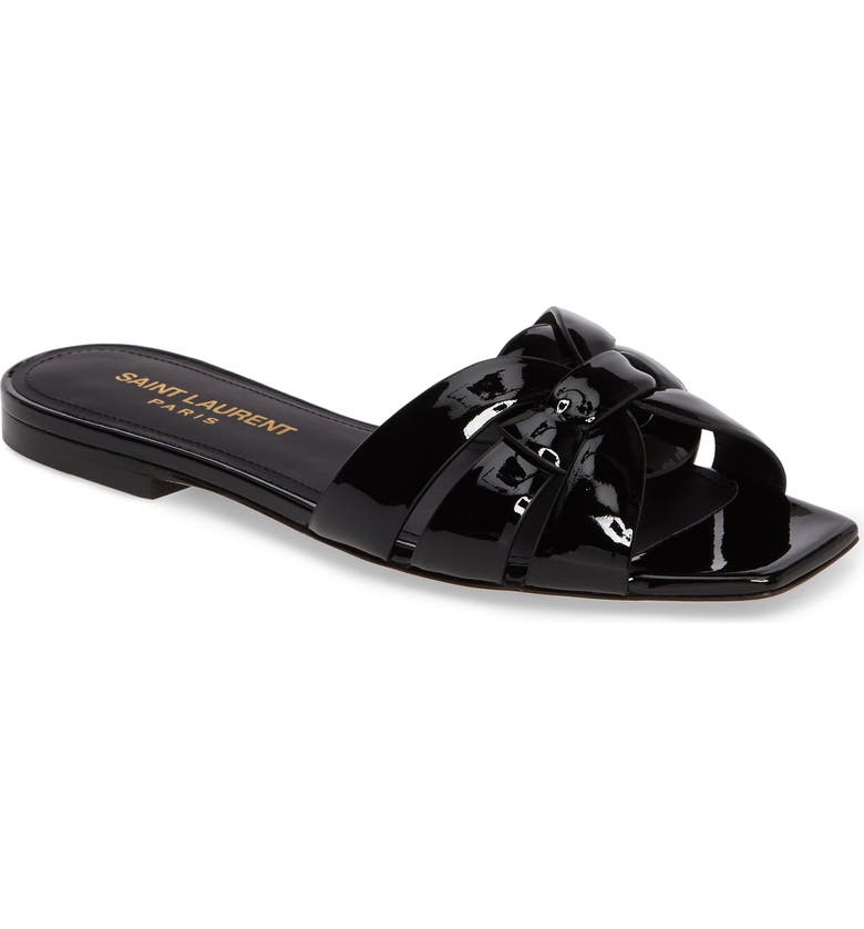 Click to view more detailed imagery on our partner's website Saint Laurent Tribute Slide Sandal In Black Patent