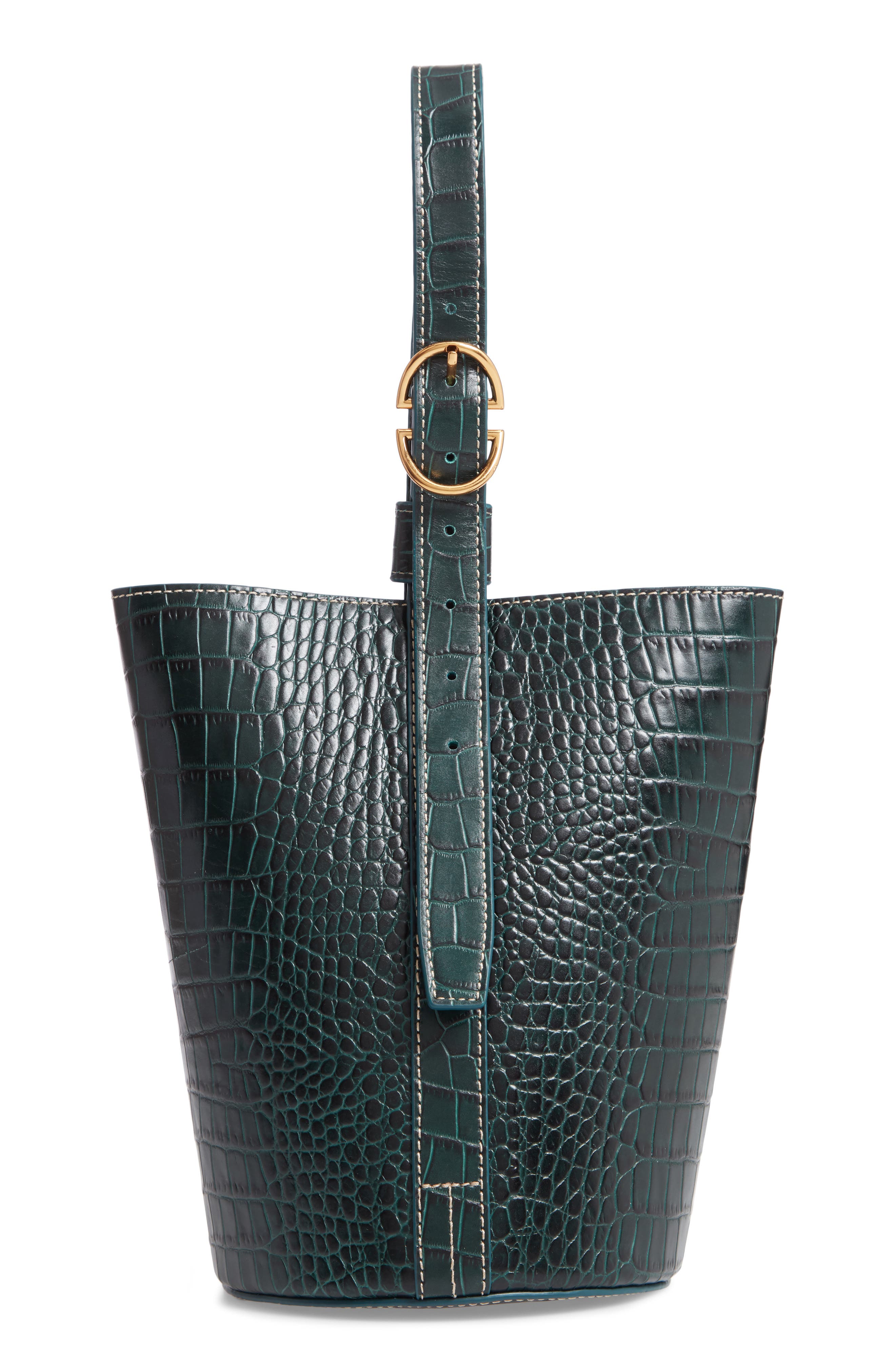 trademark small leather bucket bag