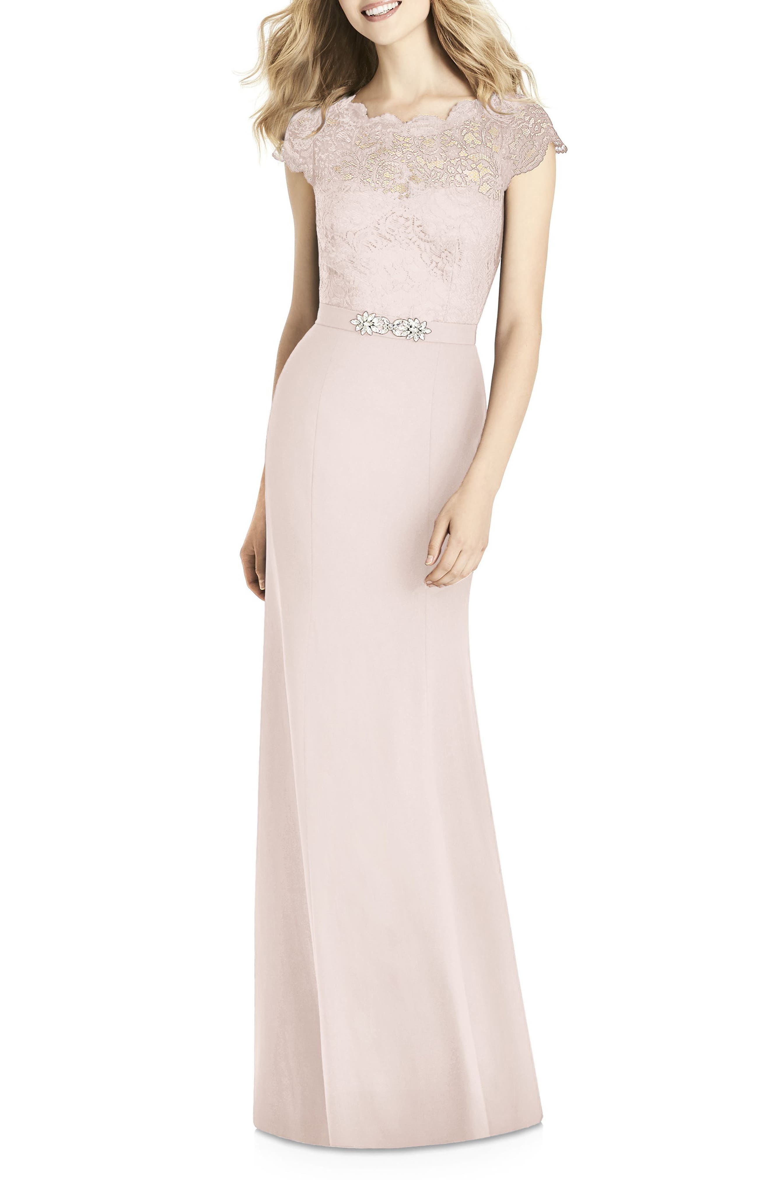 Jenny Packham Lace & Crepe Sheath Gown, Pink