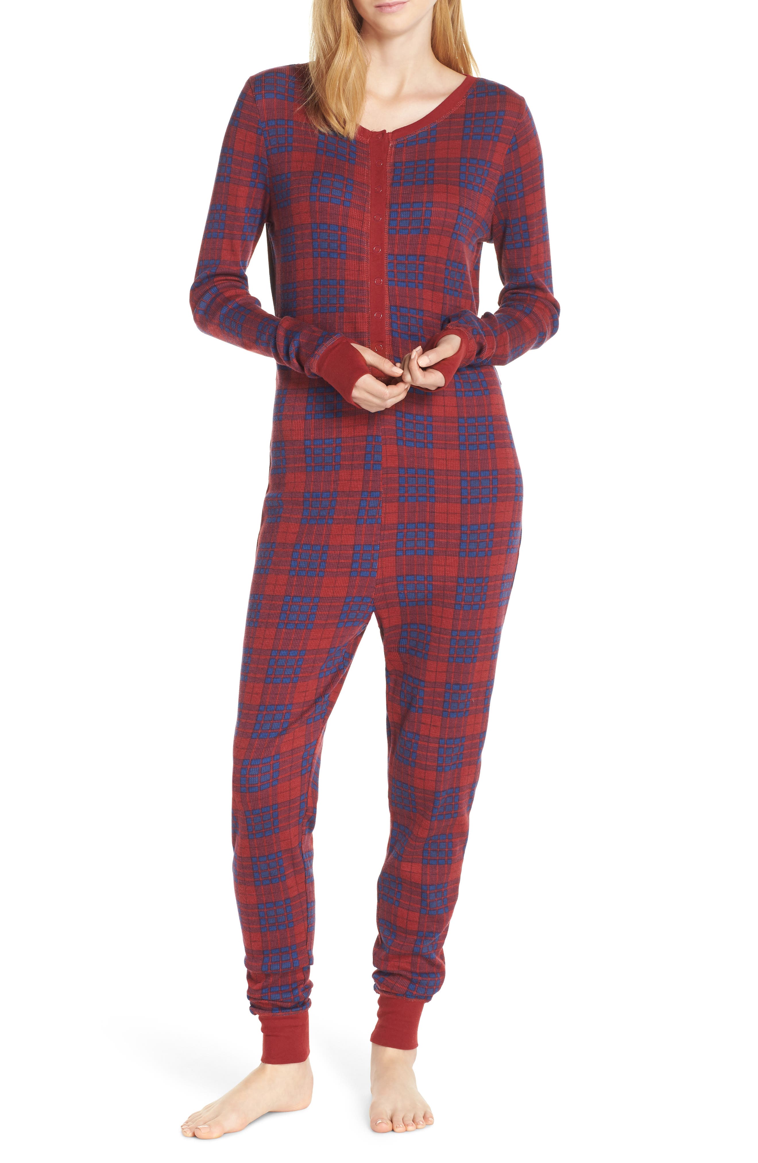 Retrospective Co. Thermal Pajama Jumpsuit, Burgundy