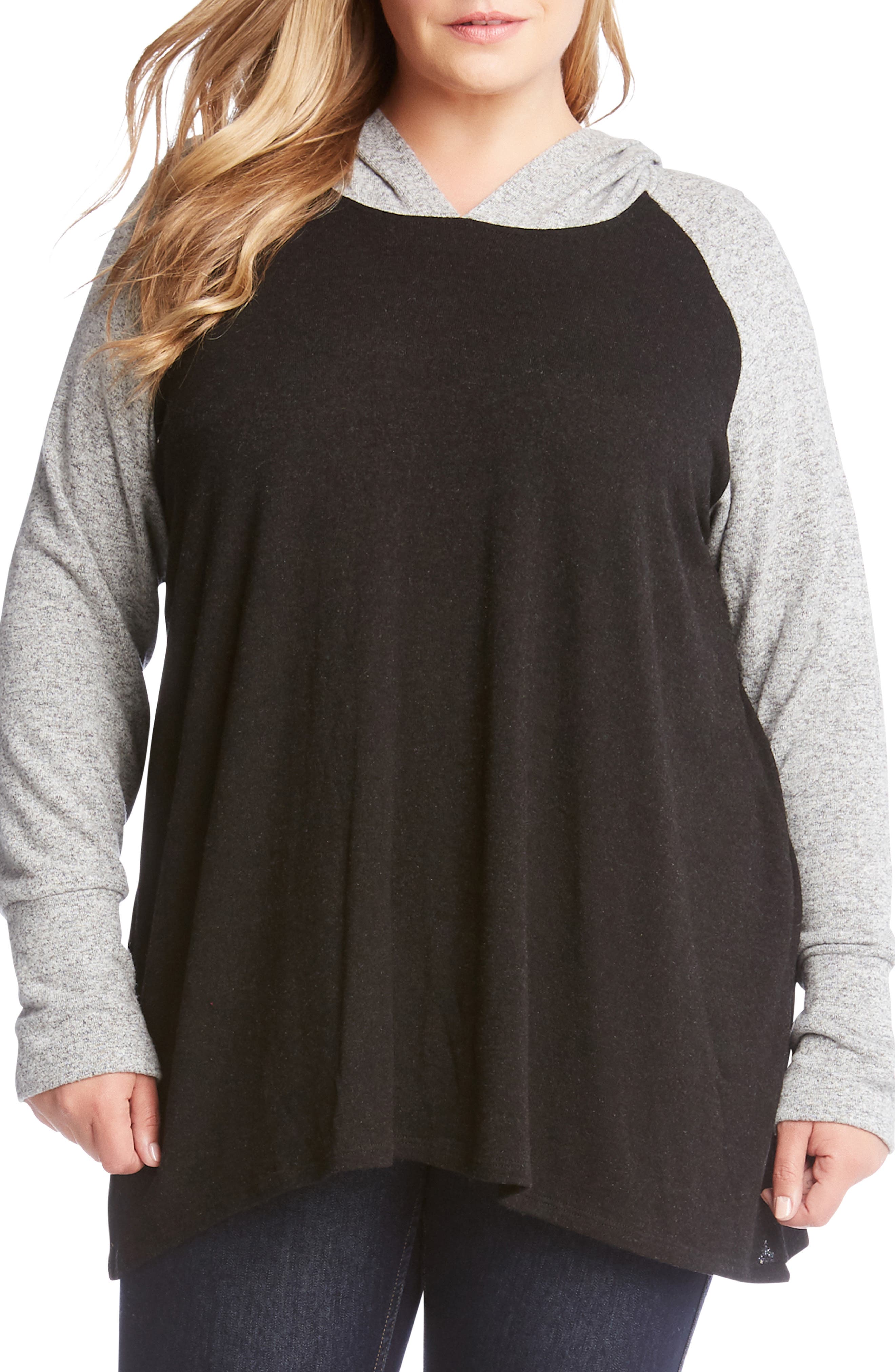 Plus Size Karen Kane Raglan Sleeve Hoodie, Black