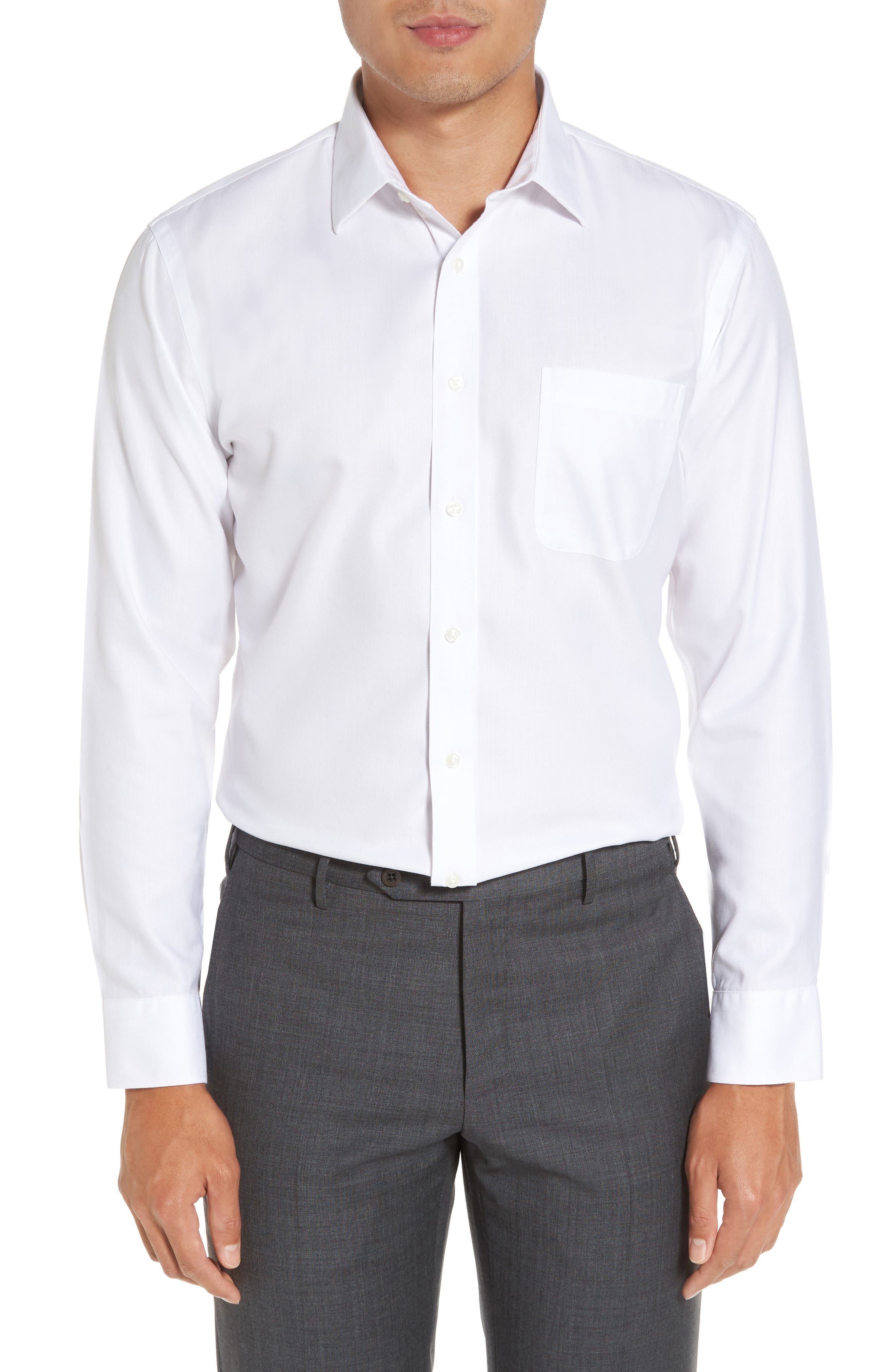Nordstrom Shop Smartcare(TM) Trim Fit Herringbone Dress Shirt - White