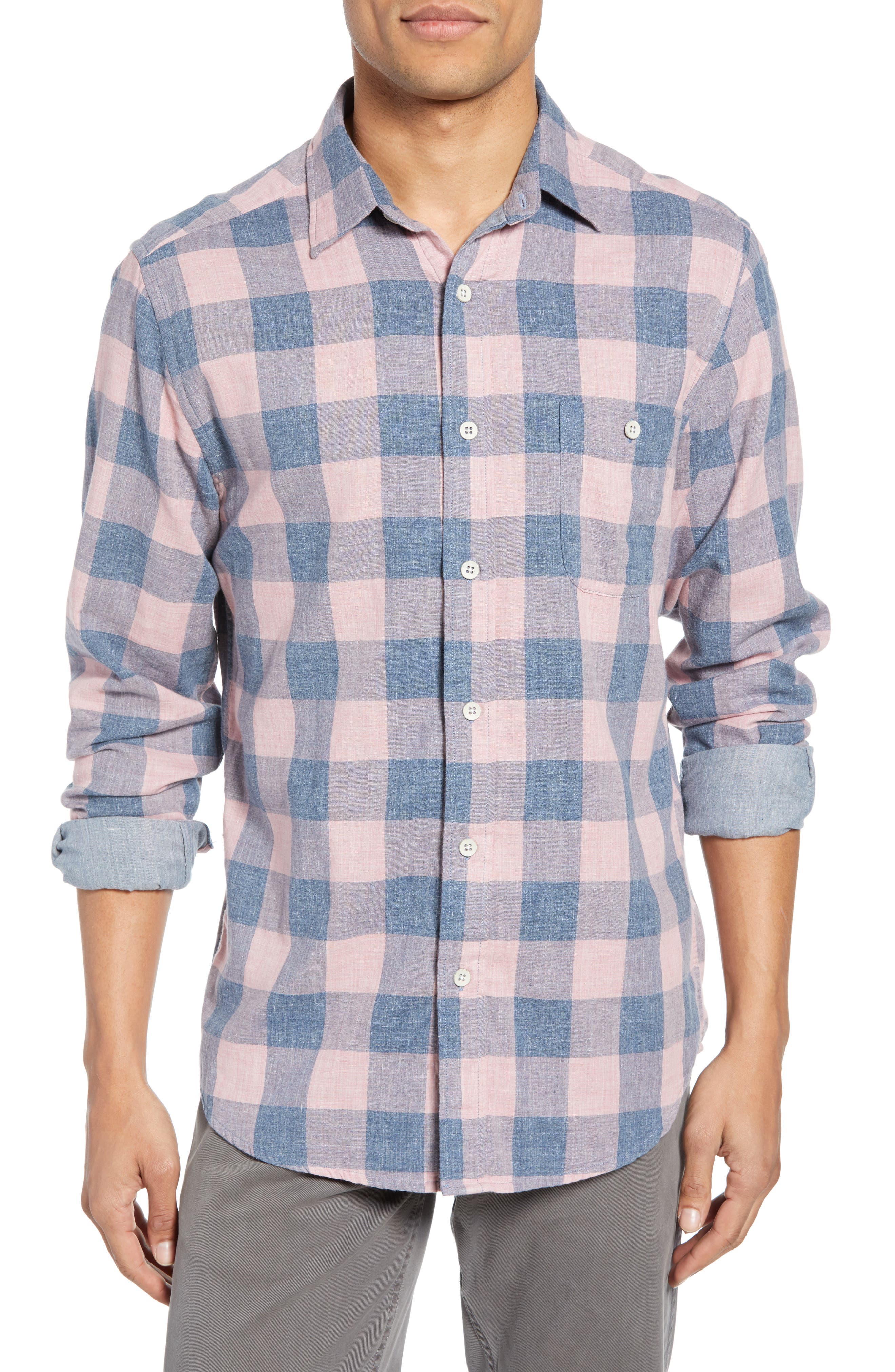 Faherty Seaview Buffalo Check Doublecloth Sport Shirt, Pink
