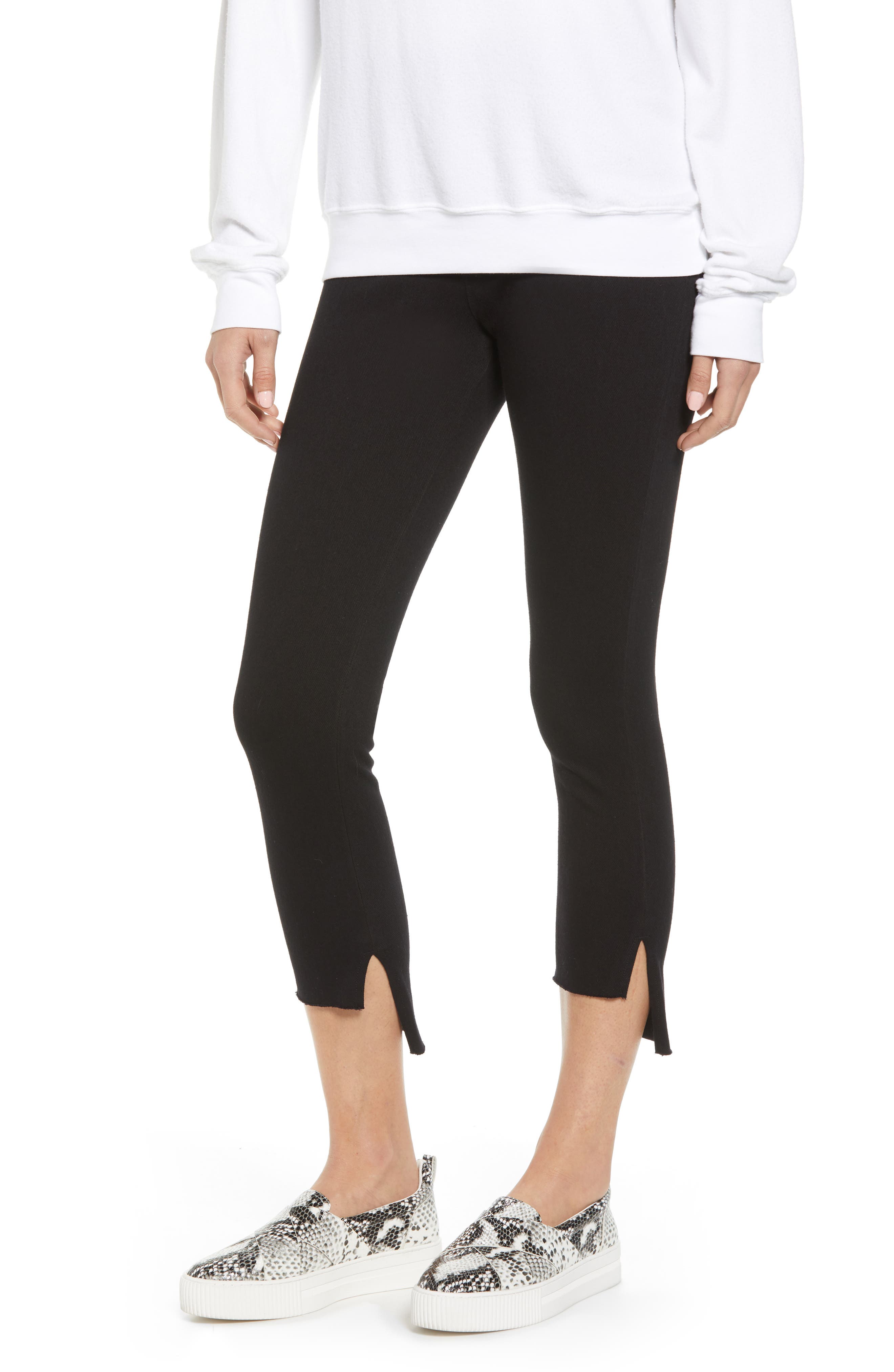 Lysse Stagger High Waist Raw Step Hem Denim Leggings, Black