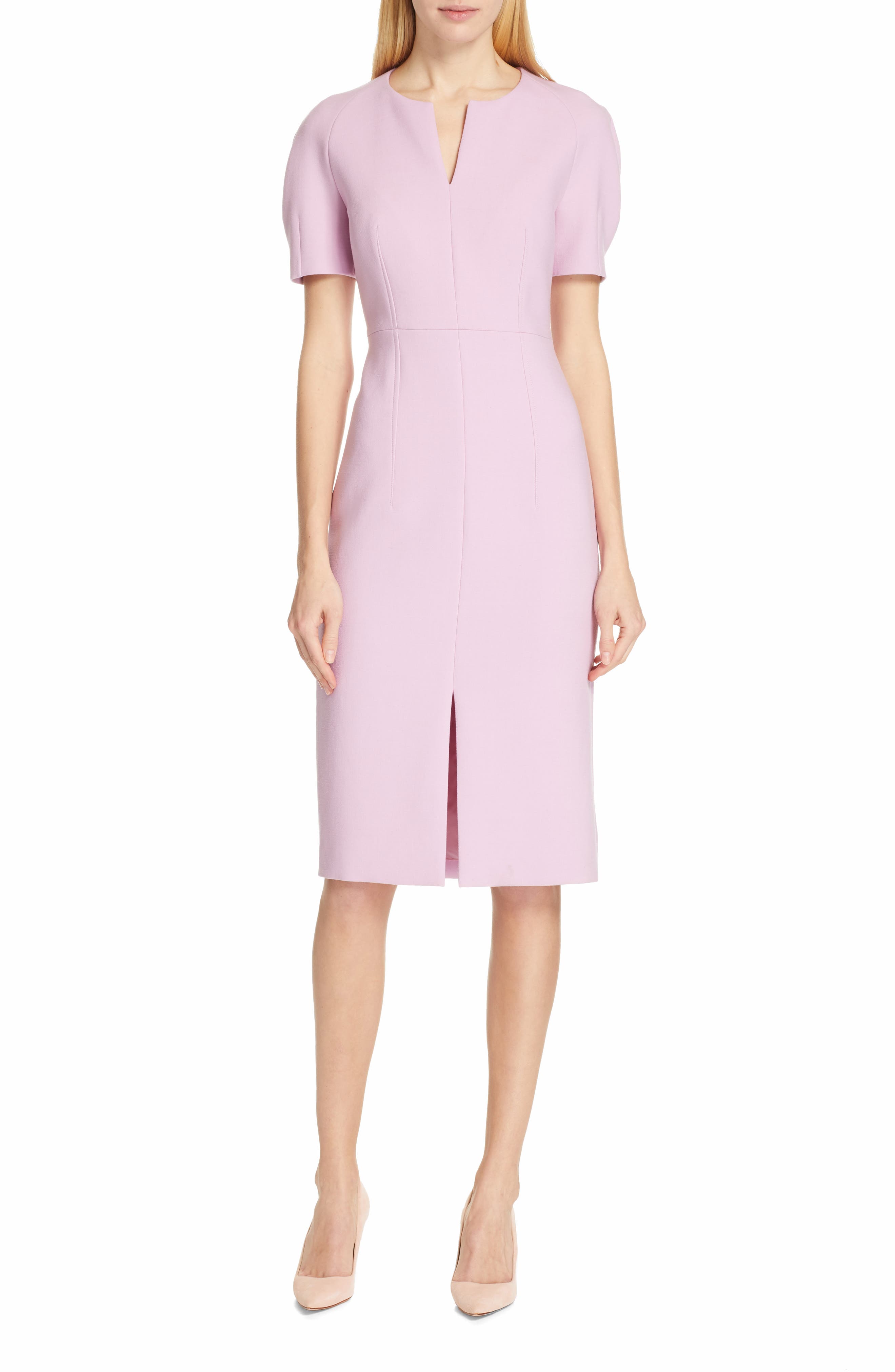 Boss Darera Short Sleeve Ponte Sheath Dress, Pink