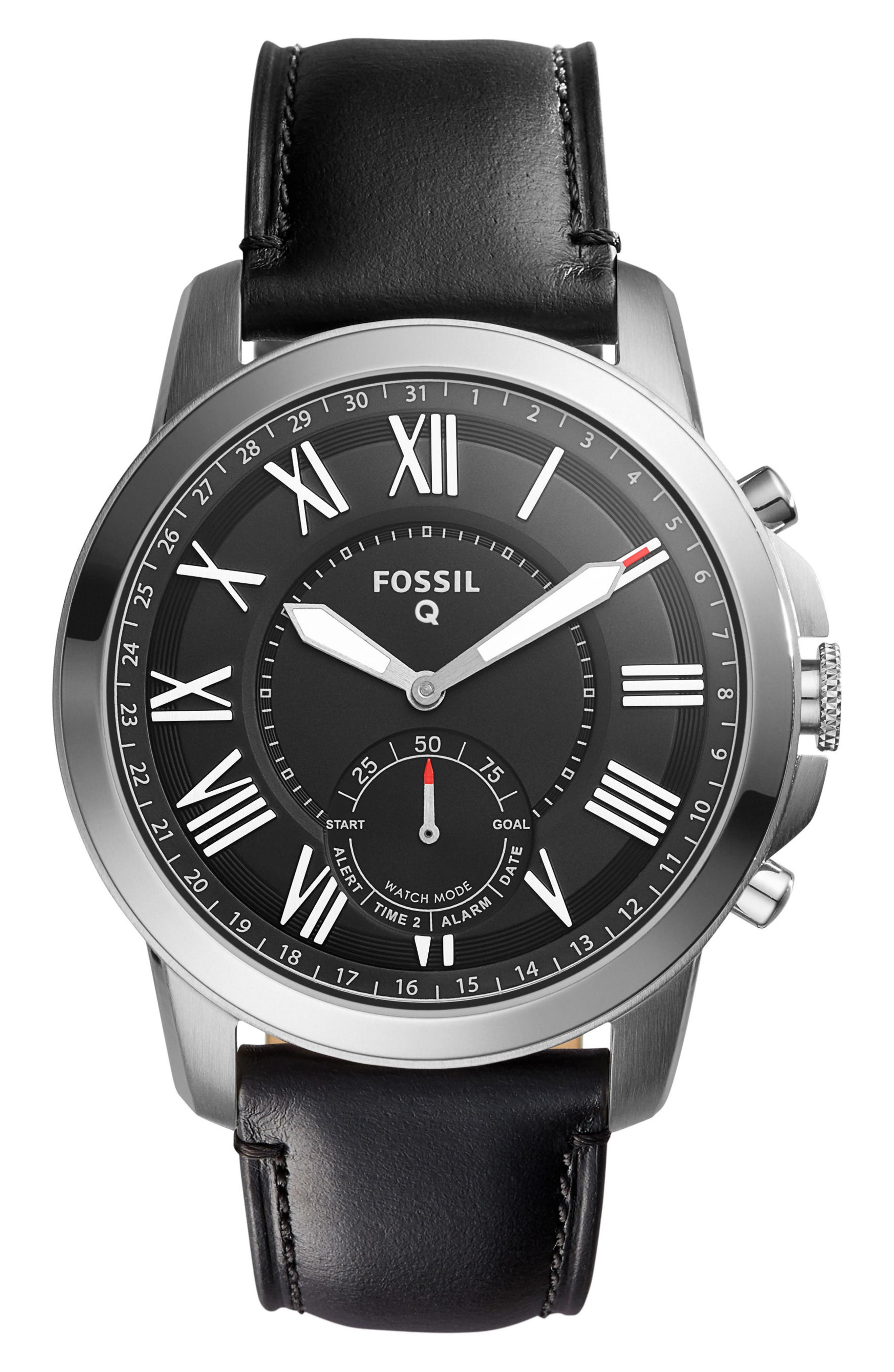 Fossil Q Grant Leather Strap Smart Watch, 44mm Nordstrom