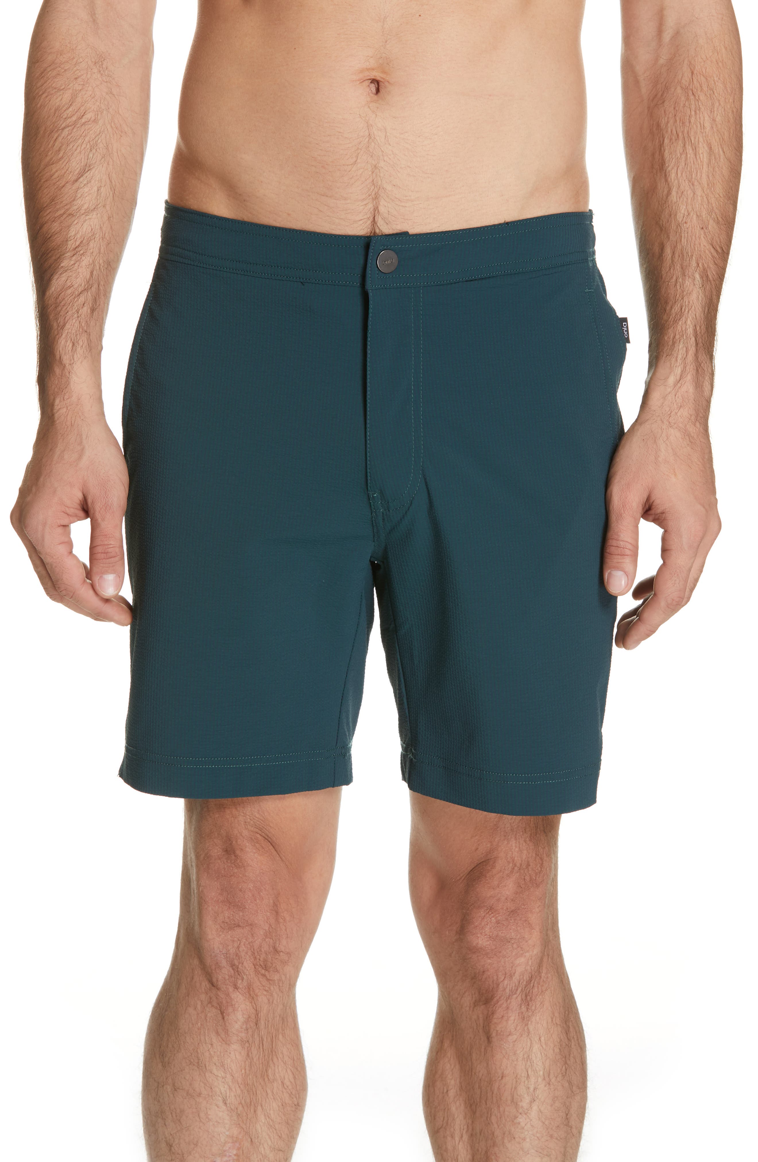 Onia Calder Microstripe Swim Trunks, Green