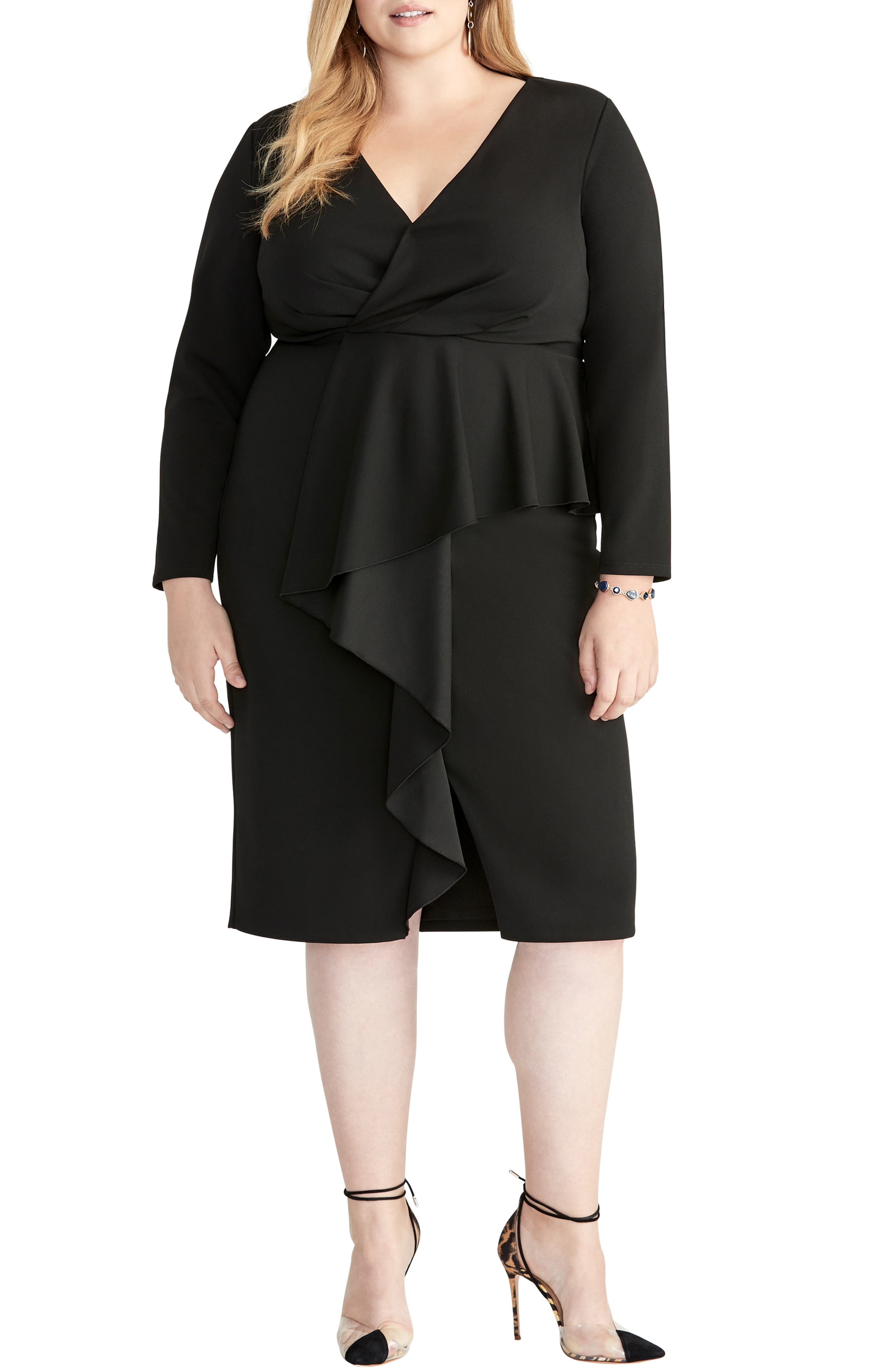 Plus Size Rachel Rachel Roy Ruffle Front Faux Wrap Dress, Black