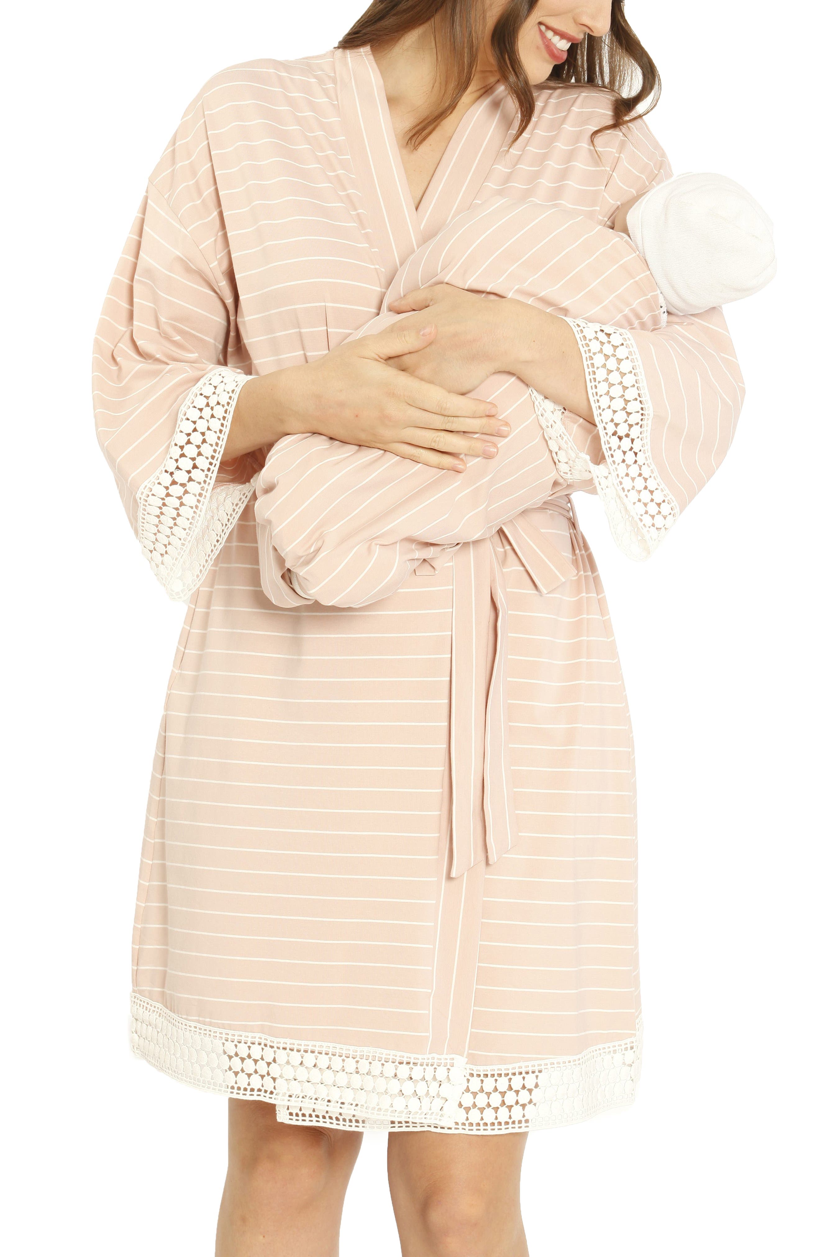 Angel Maternity Ruby Maternity/nursing Sleep Shirt, Robe & Baby Blanket Set, /XX-Large - Pink