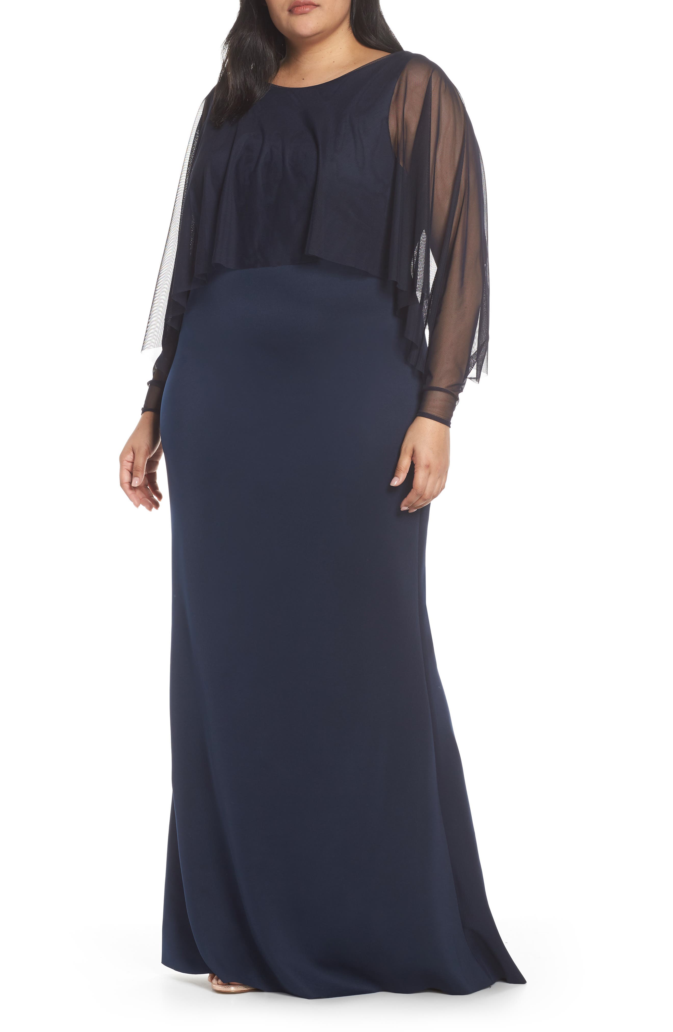 Plus Size Eliza J Mesh Popover Sleeve Scuba Dress, Blue