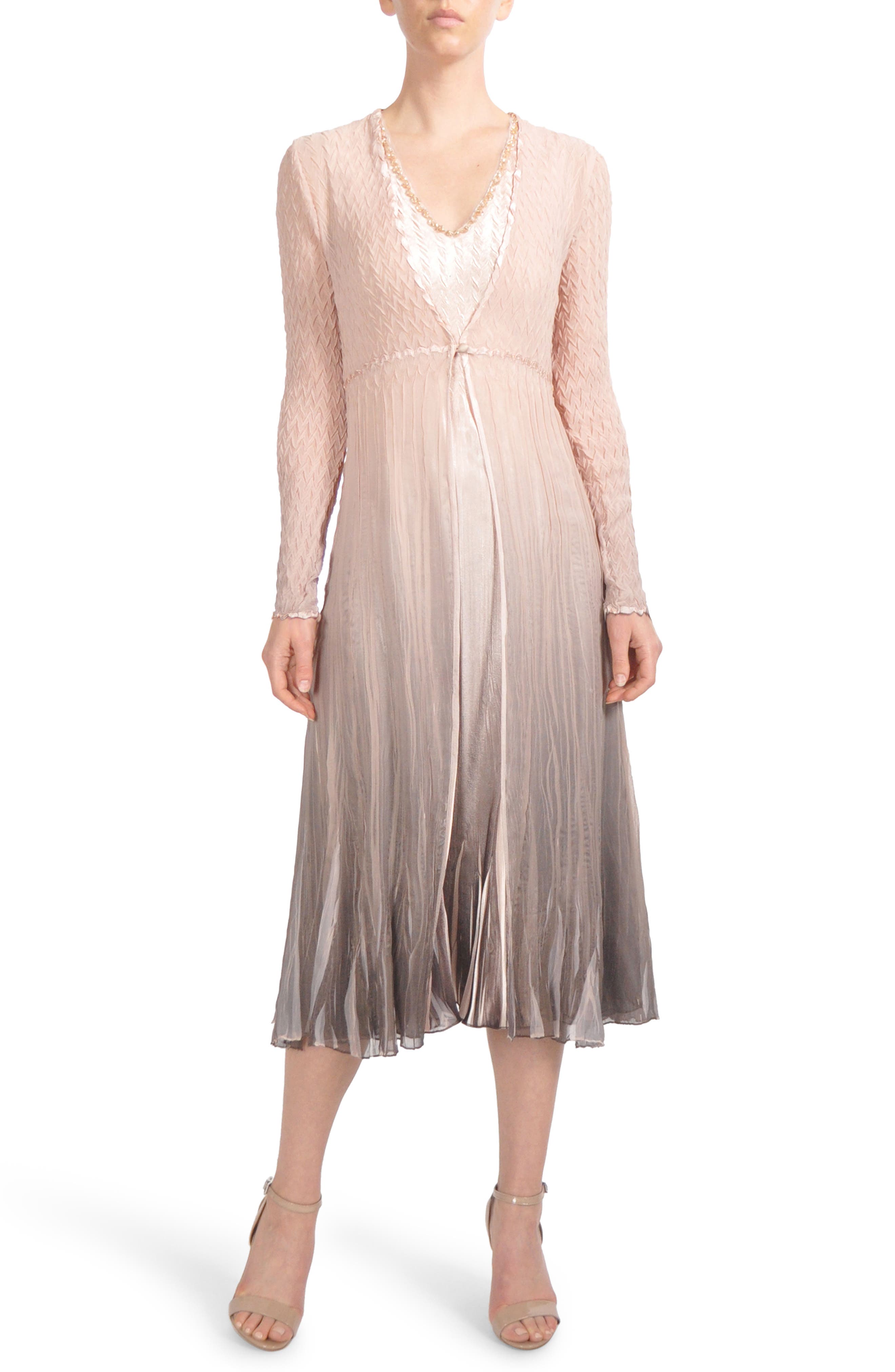 Komarov Beaded Neck Charmeuse Dress & Jacket