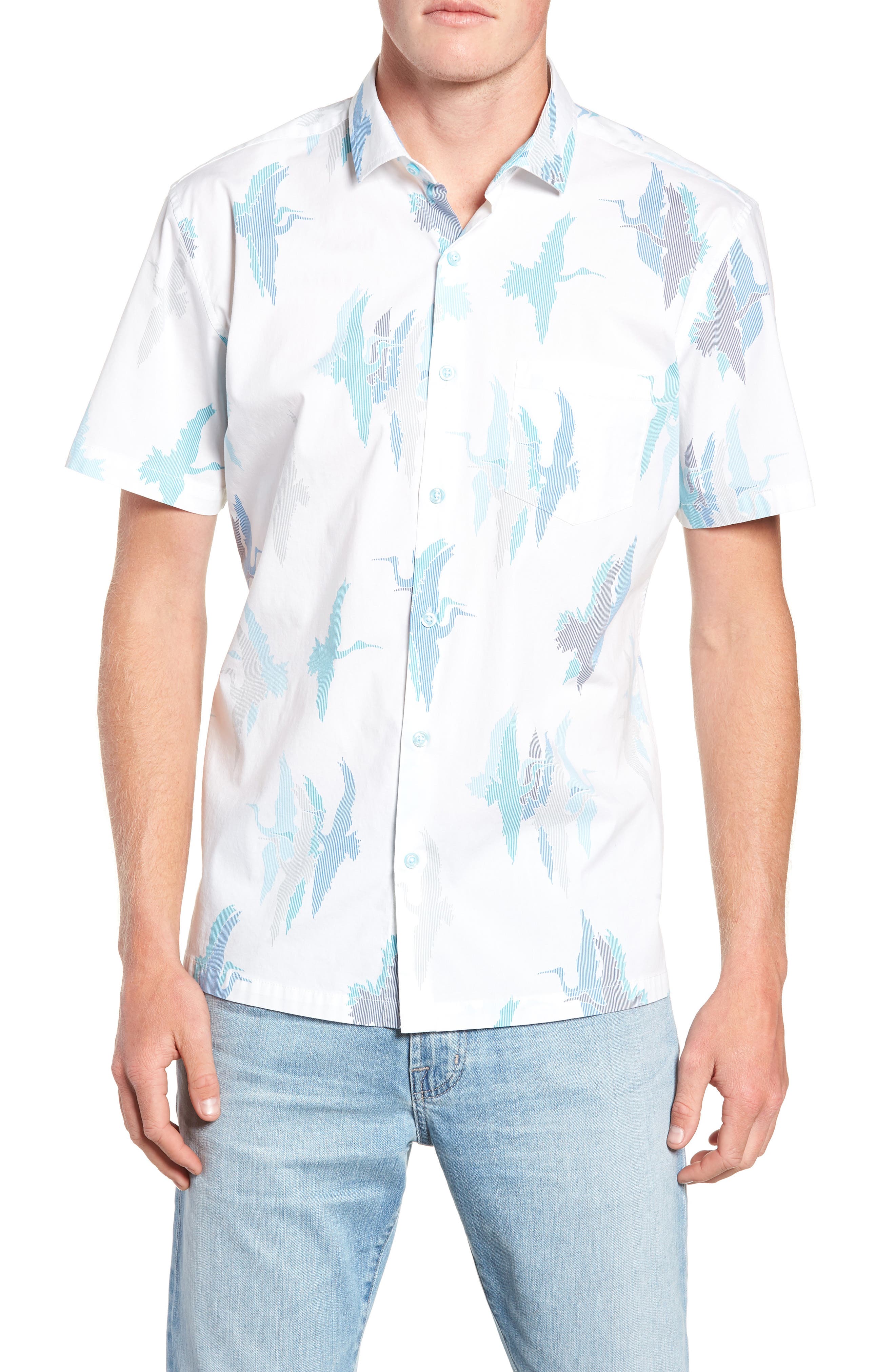 Tori Richard Shadow Crane Regular Fit Sport Shirt, White