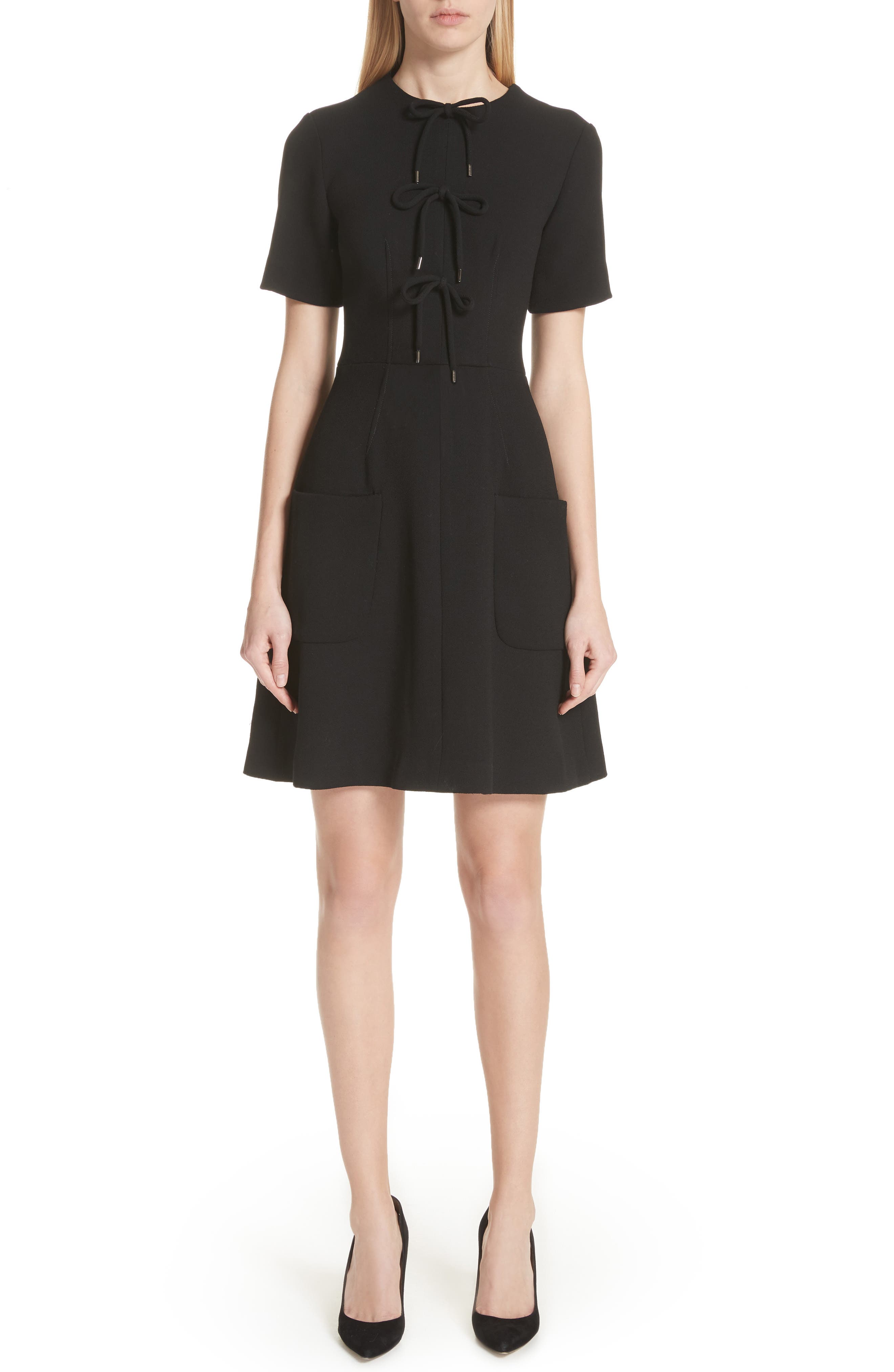 Lela Rose Tie Front A-Line Dress, Black