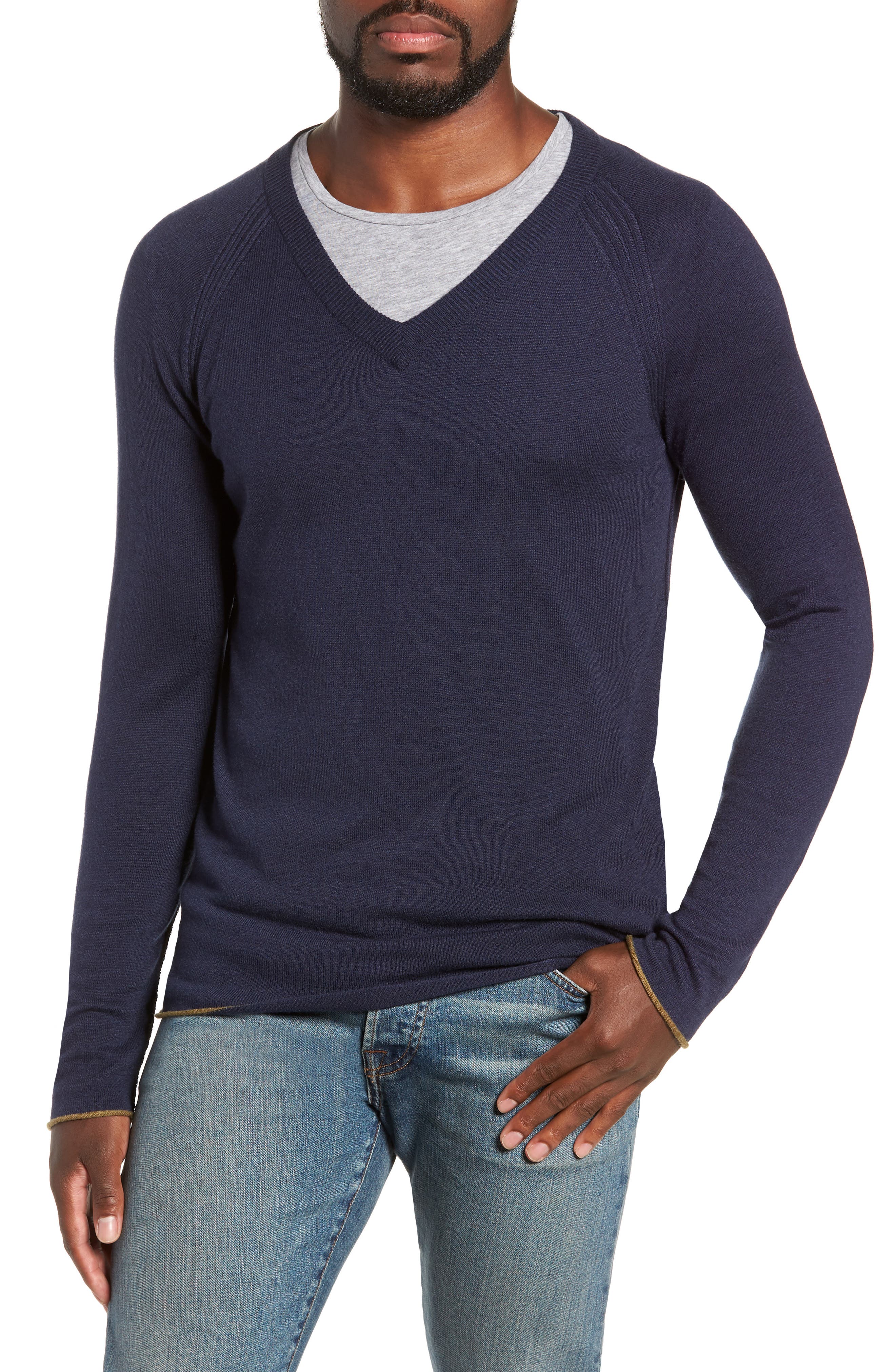 Mills Supply Salinas Cash V-Neck Sweater, Blue