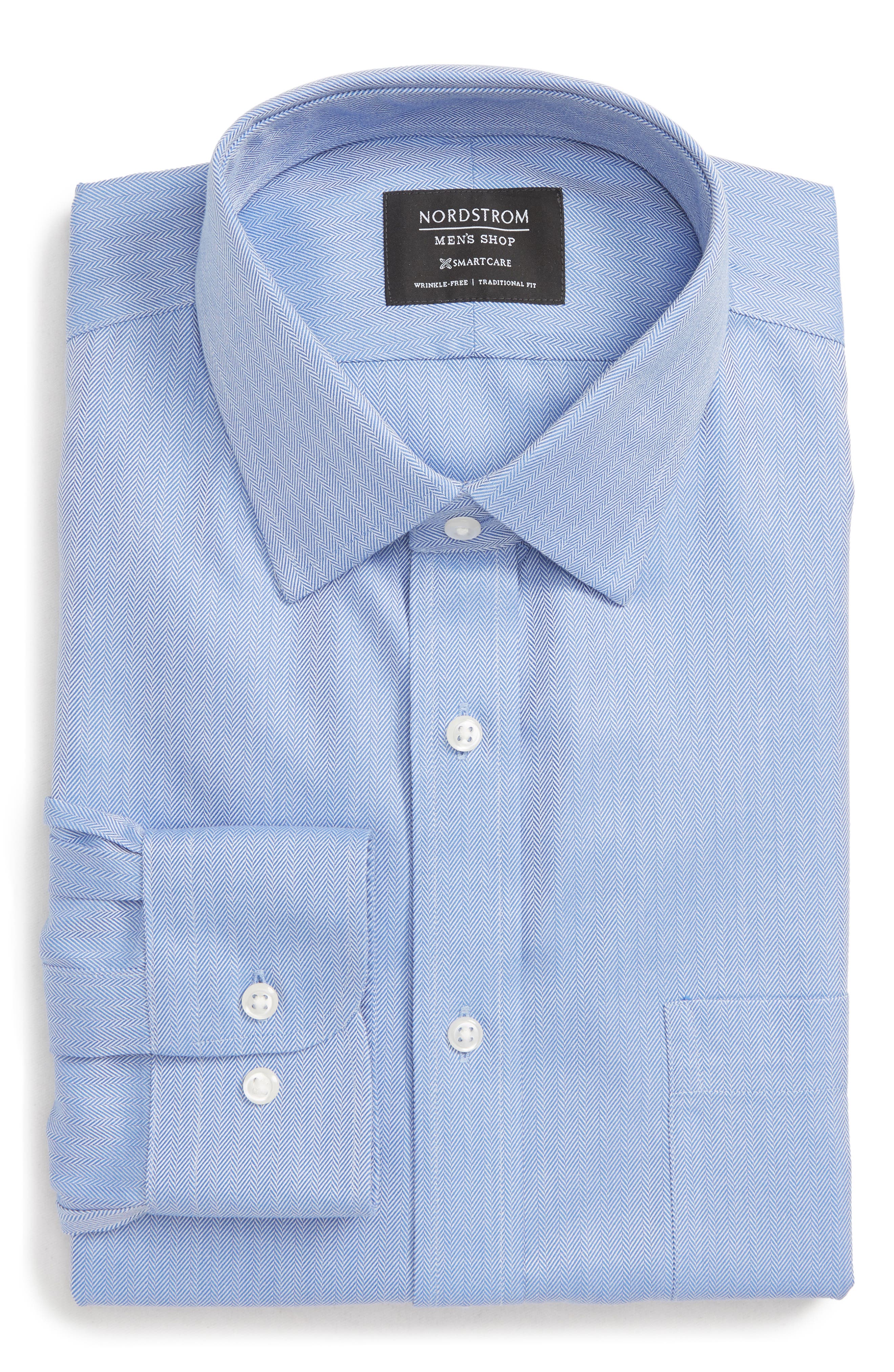 Nordstrom Shop Smartcare(TM) Traditional Fit Herringbone Dress Shirt - Blue