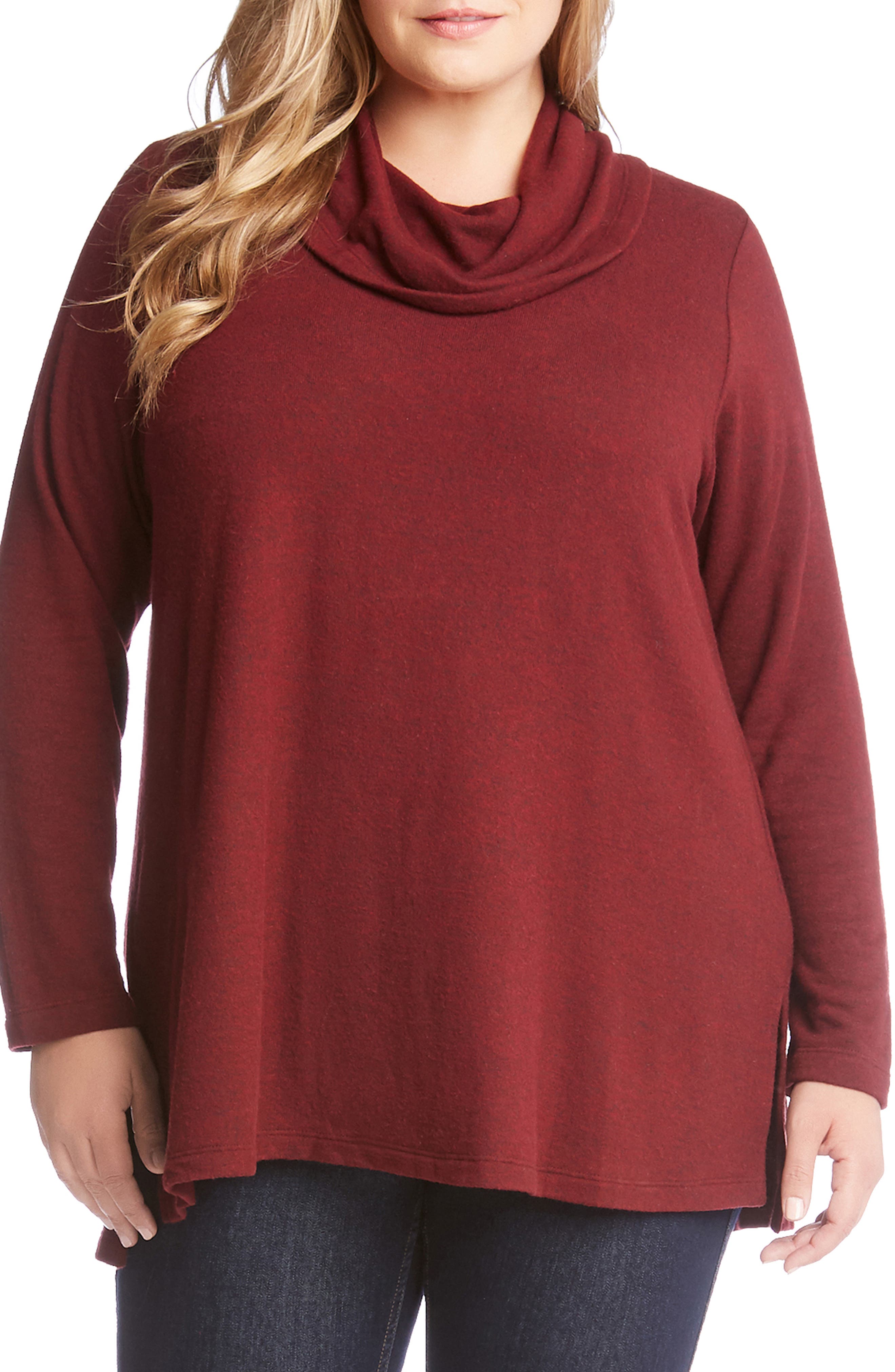 Plus Size Karen Kane Cowl Neck Sweater, Red