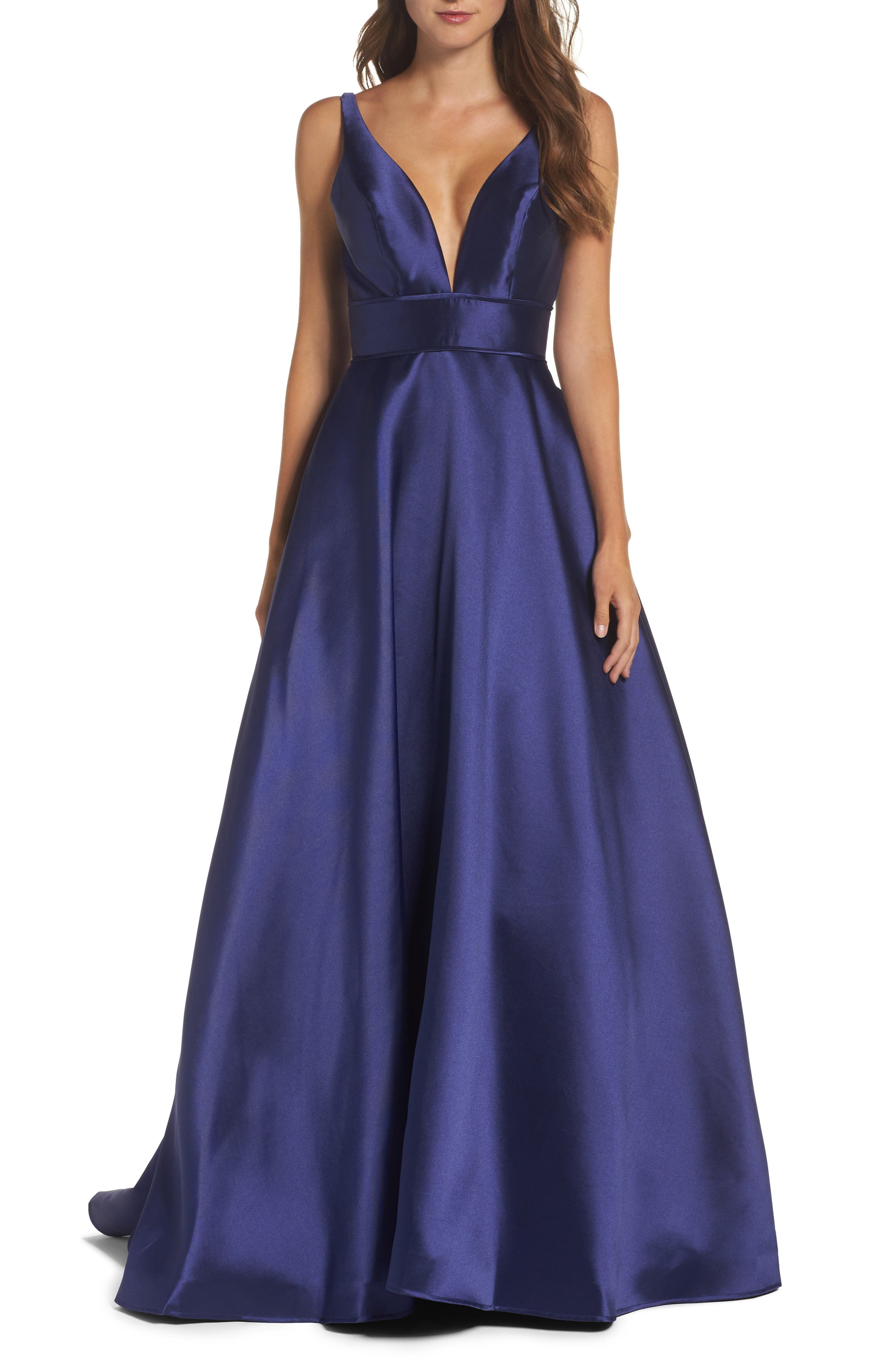 Ieena For MAC Duggal Plunging Sweetheart Neck Ballgown, Blue