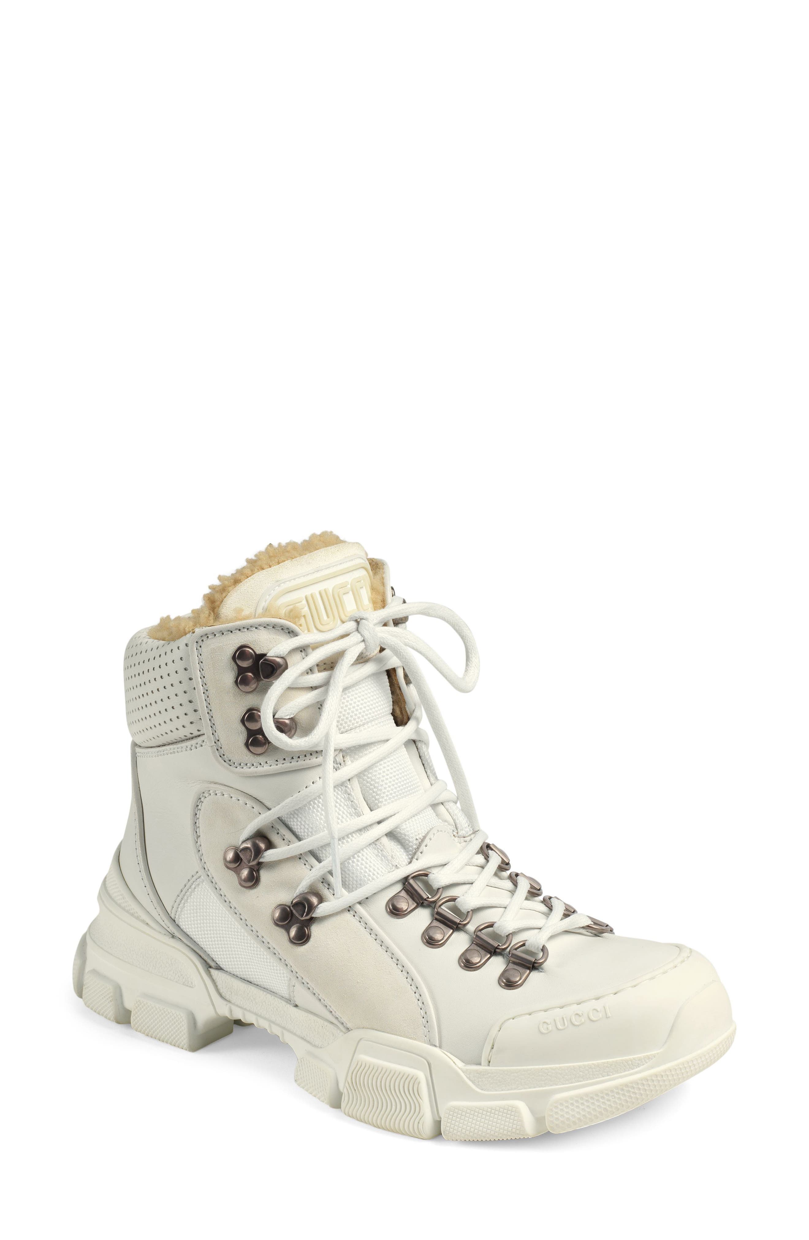 Gucci Journey Genuine Shearling Hiker Boot, White