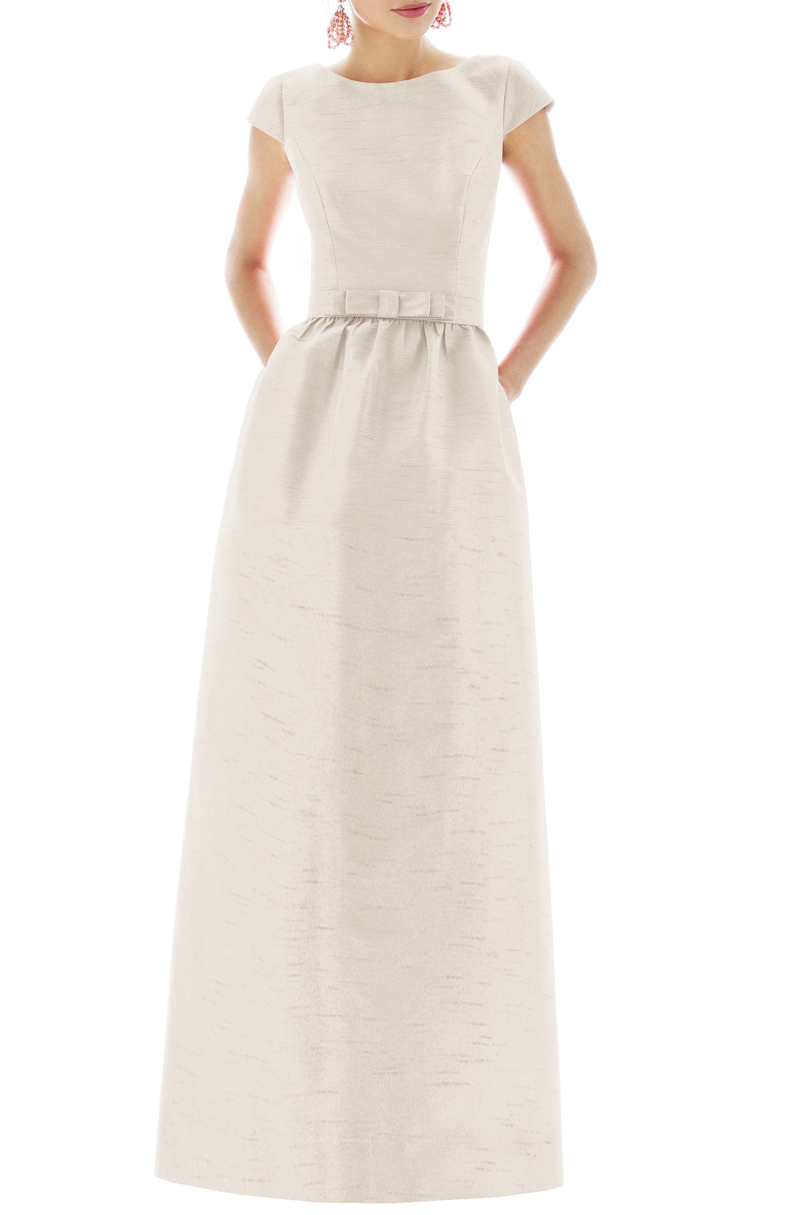 Alfred Sung Cap Sleeve Dupioni Full Length Dress