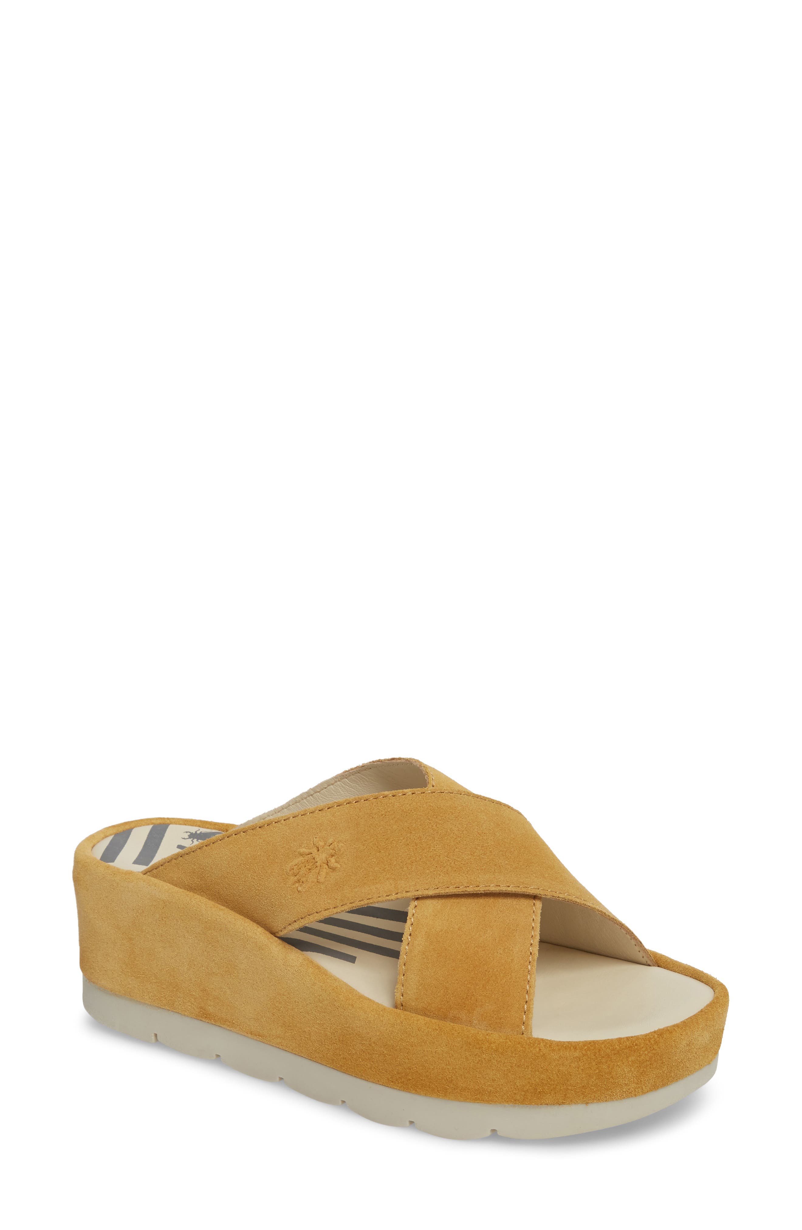 Fly London Begs Platform Slide Sandal - Yellow