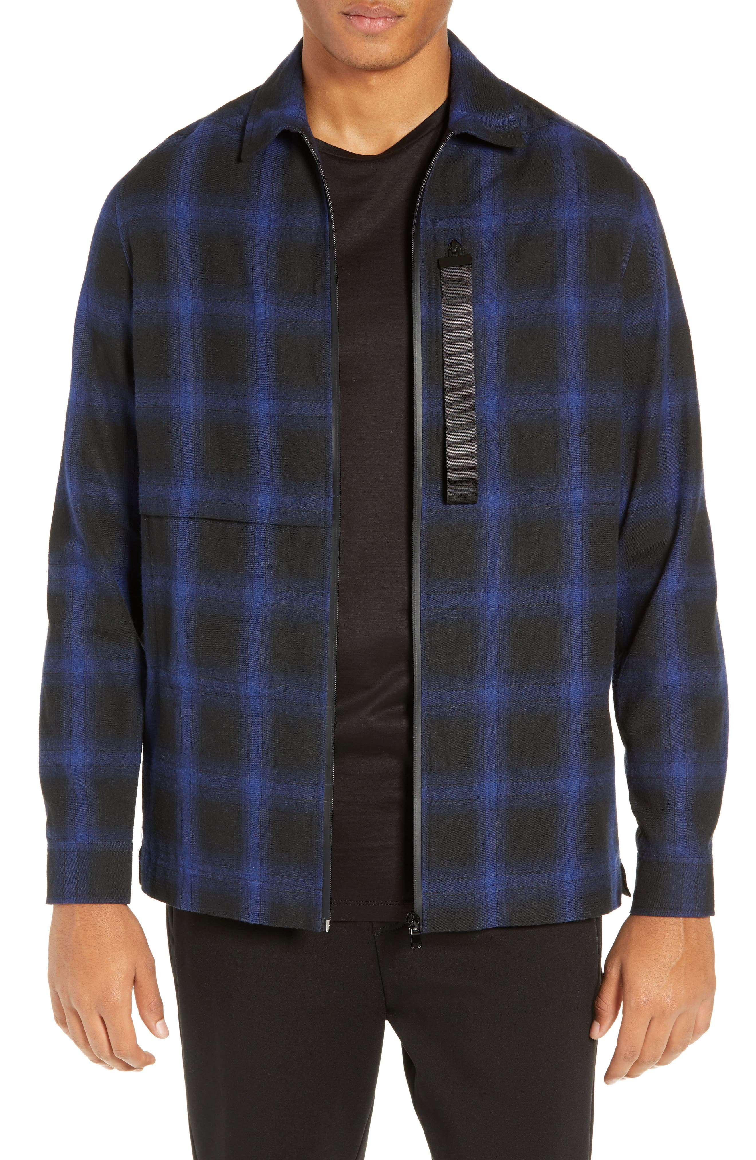 River Stone Slim Fit Plaid Zip Front Flannel Shirt Jacket