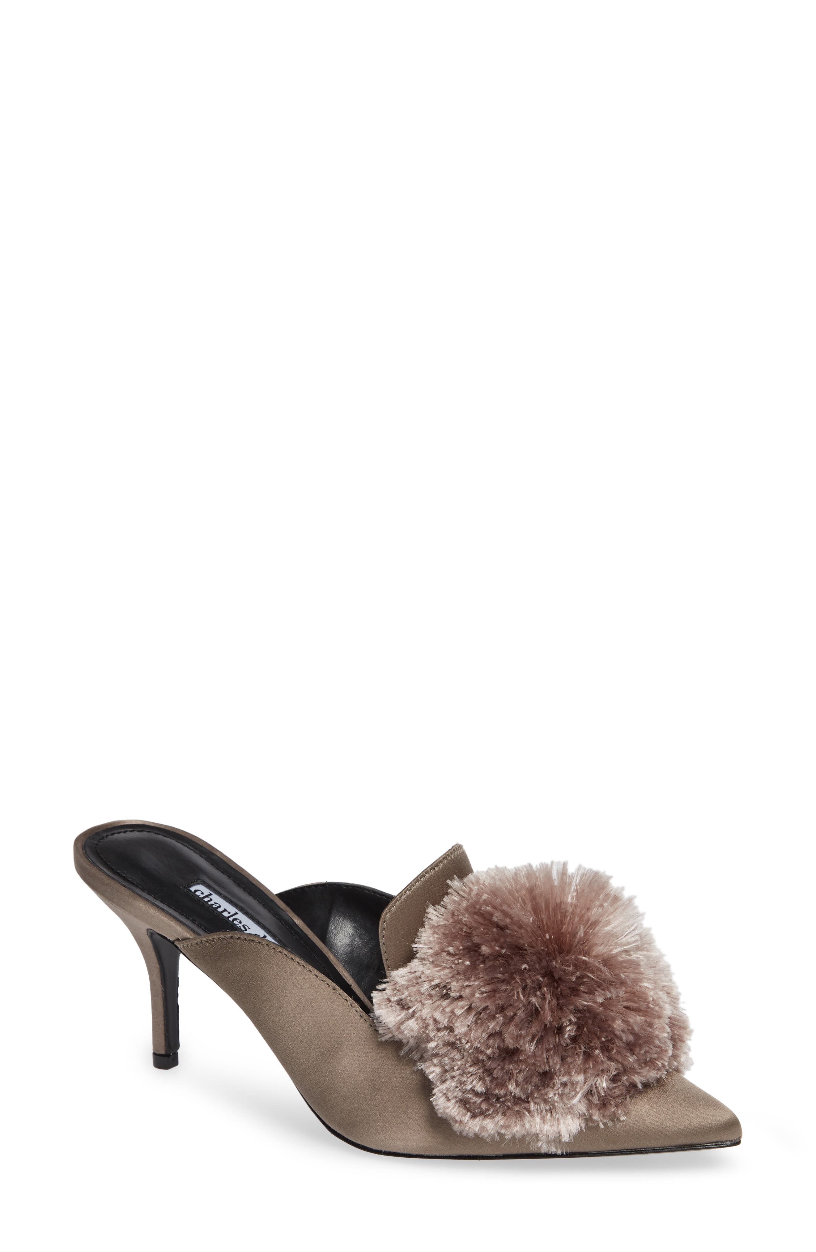 Charles David Adelle Pompom Loafer Mule, Beige