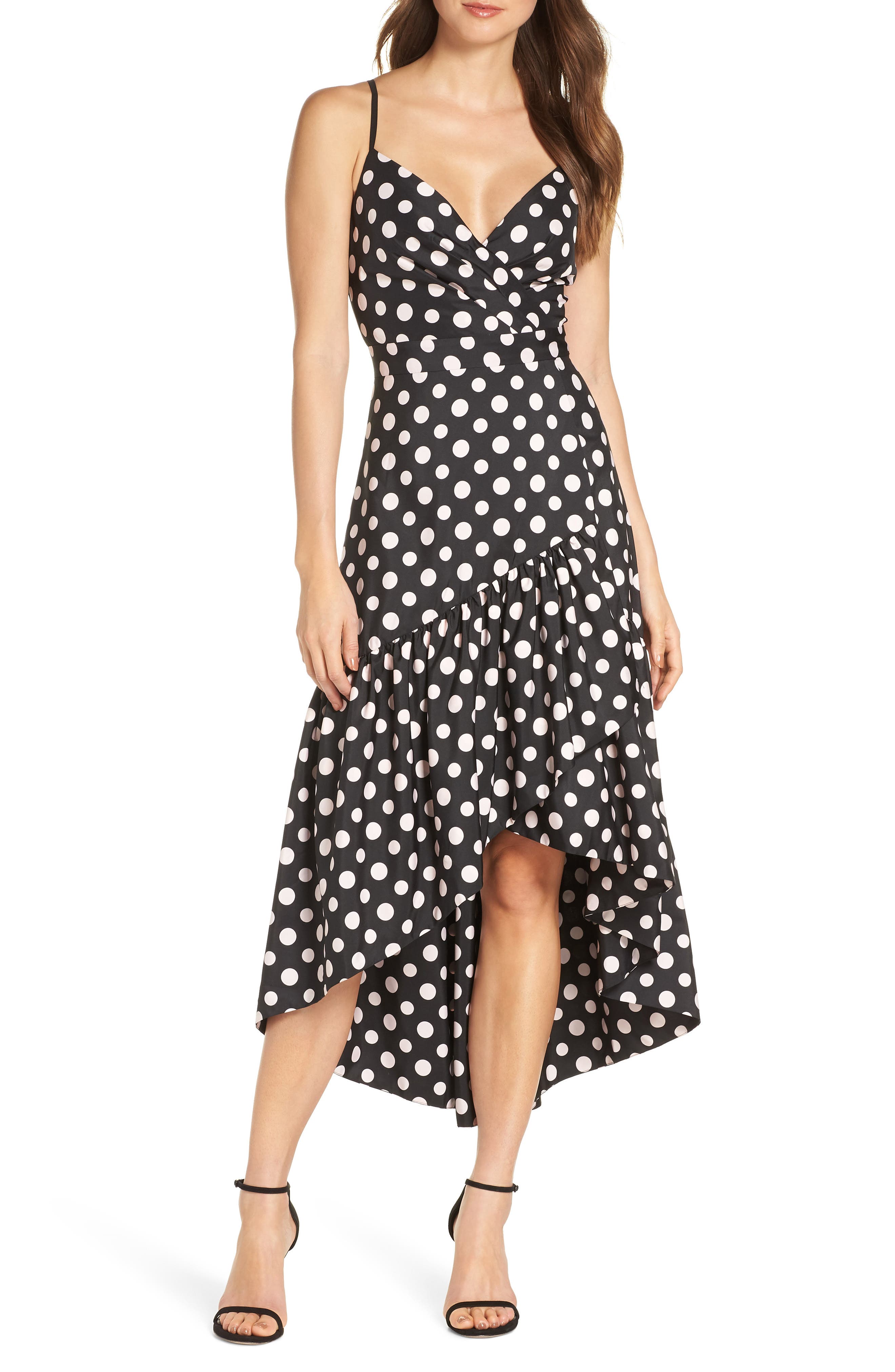 Eliza J Dot Print High/low Party Dress, Black