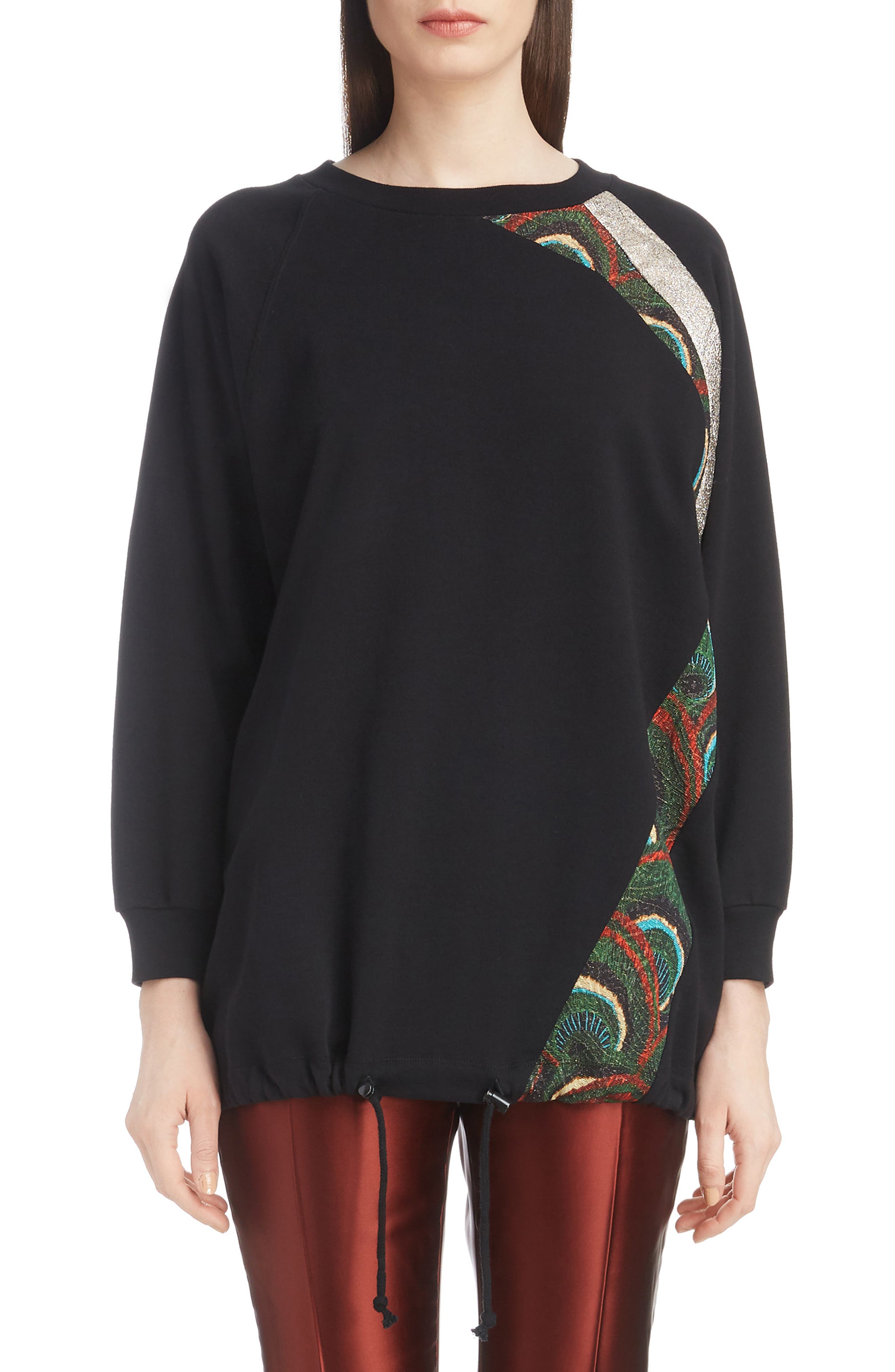Dries Van Noten Metallic & Peacock Inset Sweatshirt, Black