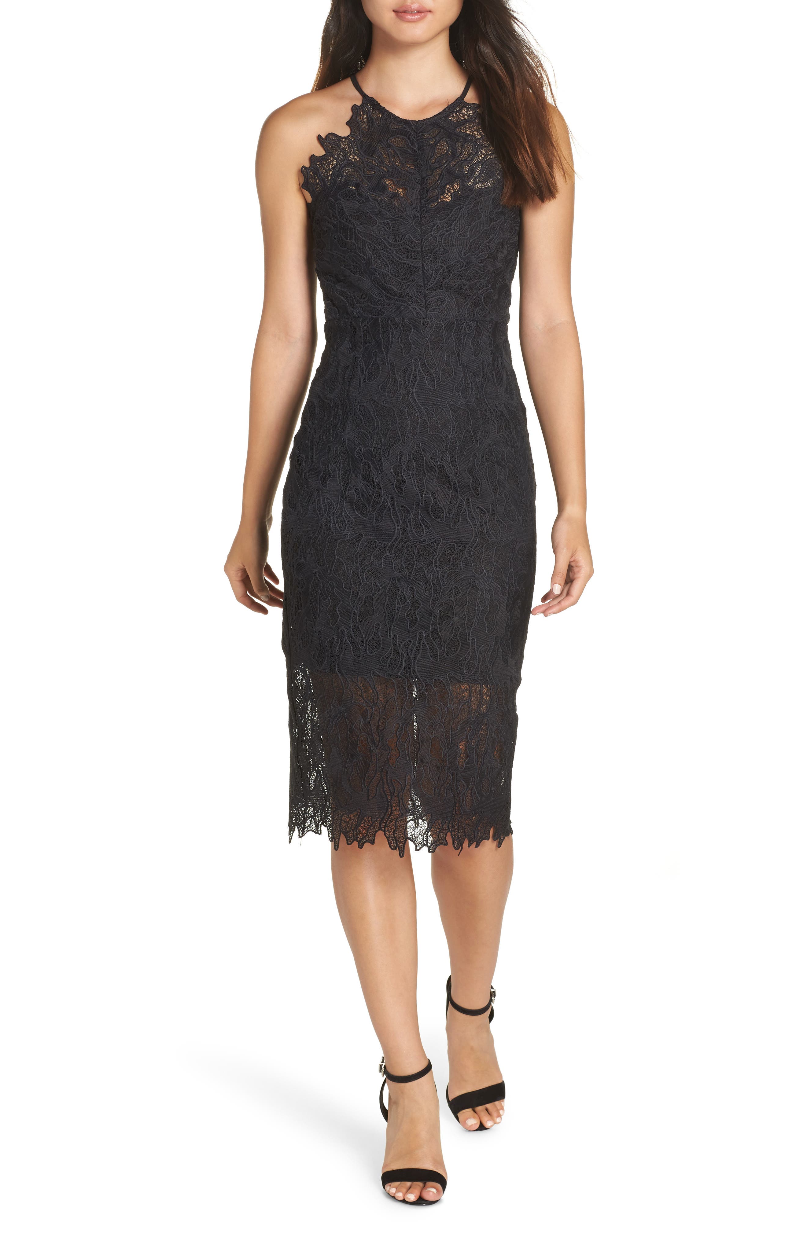 Bardot Embroidered Lace Dress, Black
