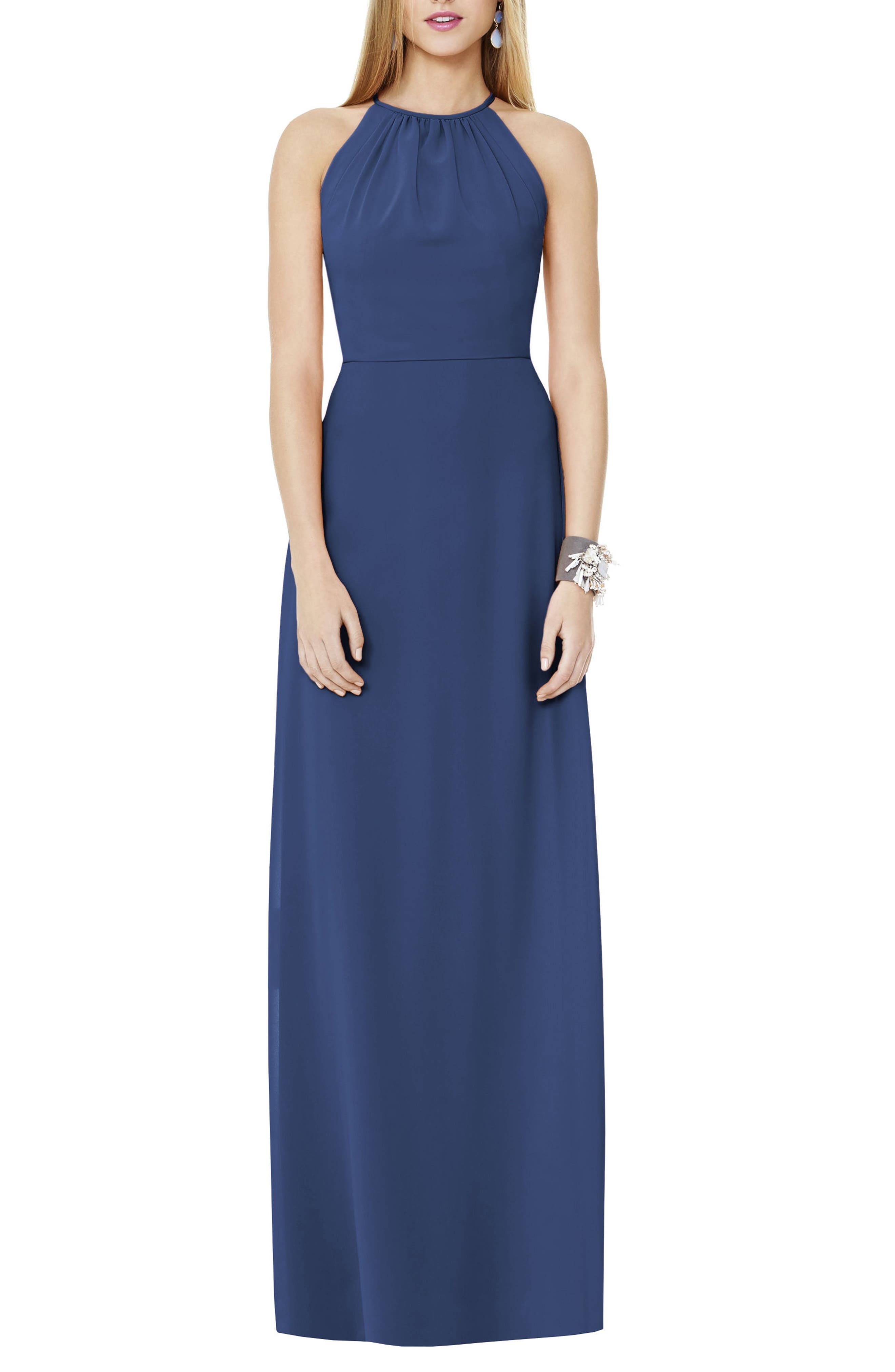 Social Bridesmaids Matte Chiffon Gown, Blue
