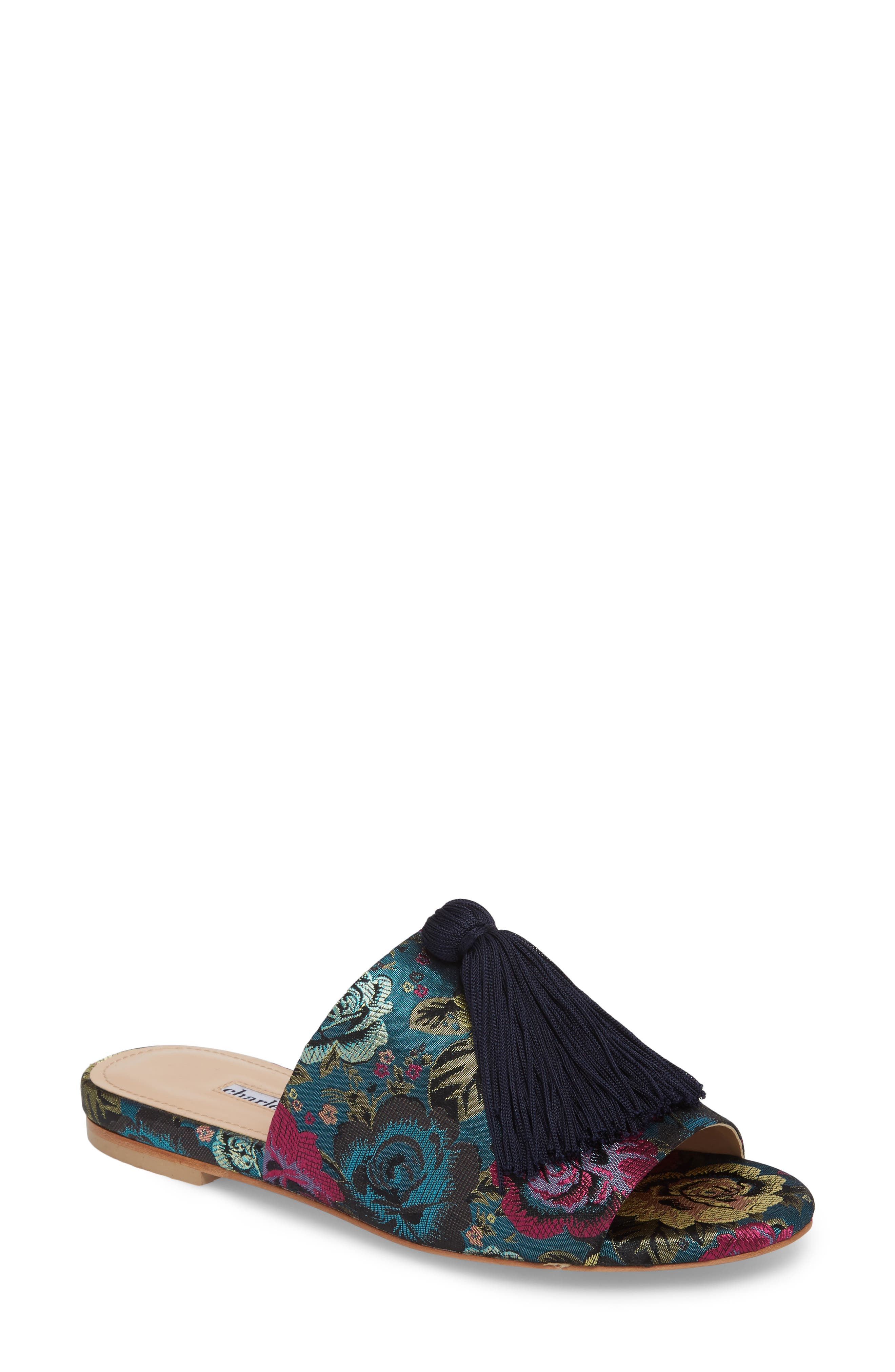 Charles David Sashay Tasseled Slide Sandal, Blue