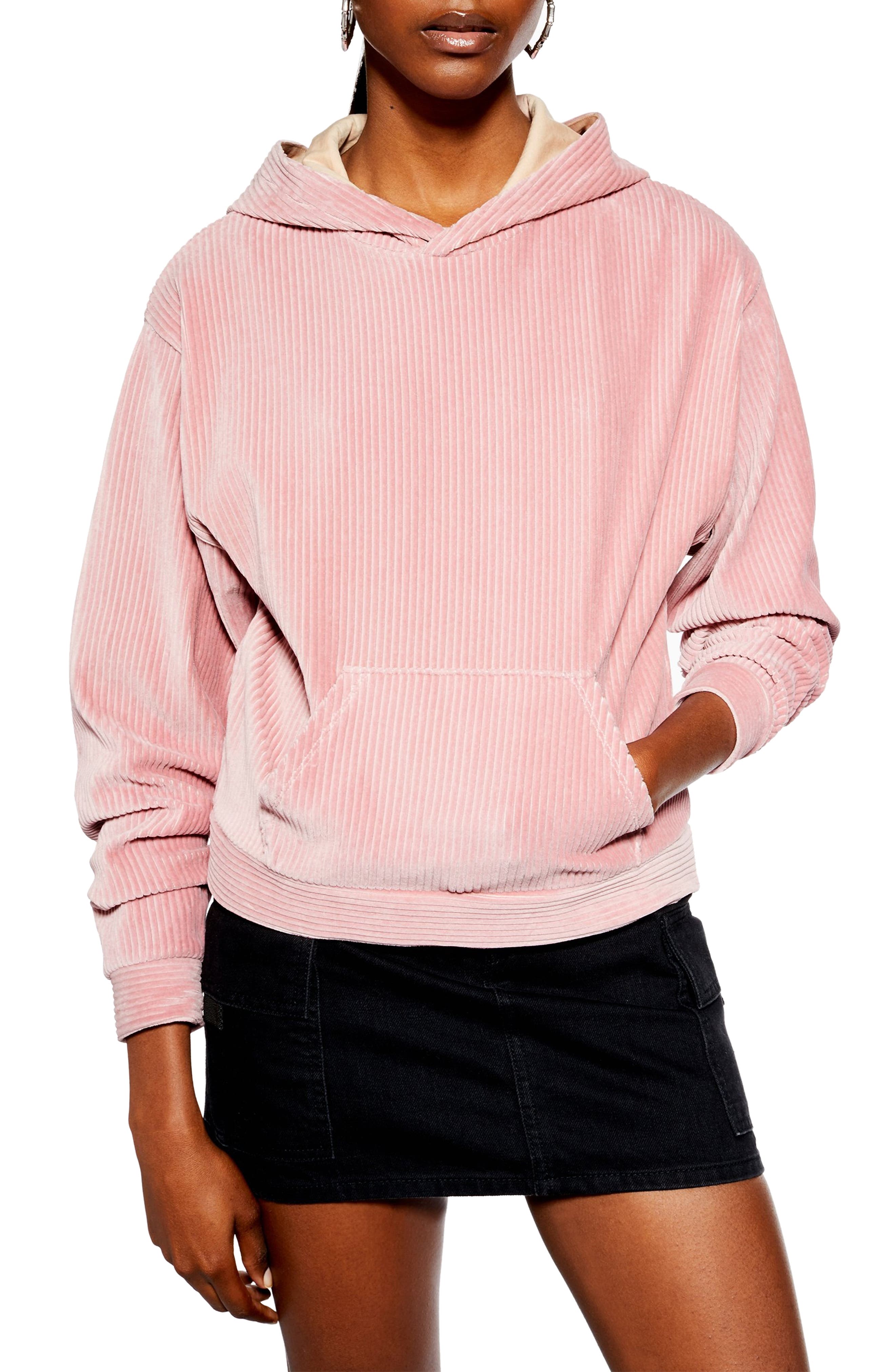 Topshop Cord Velour Hooded Sweatshirt