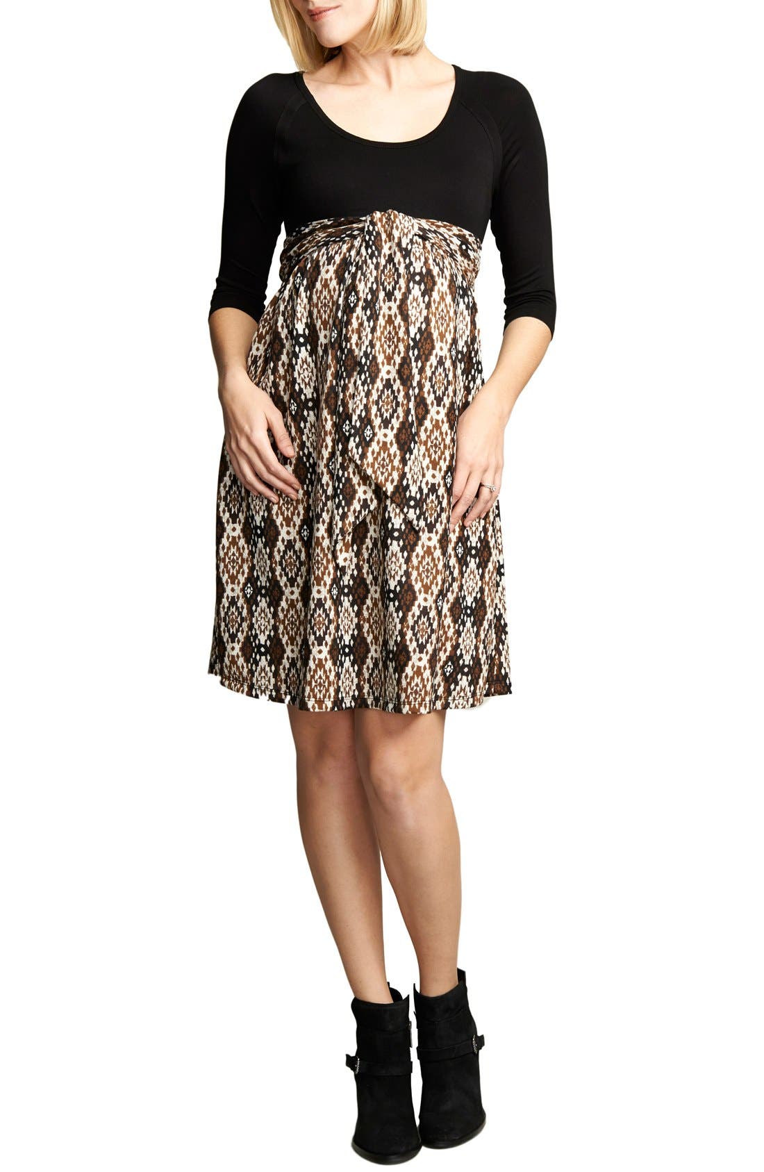 Maternal America Ikat Print Tie Front Dress