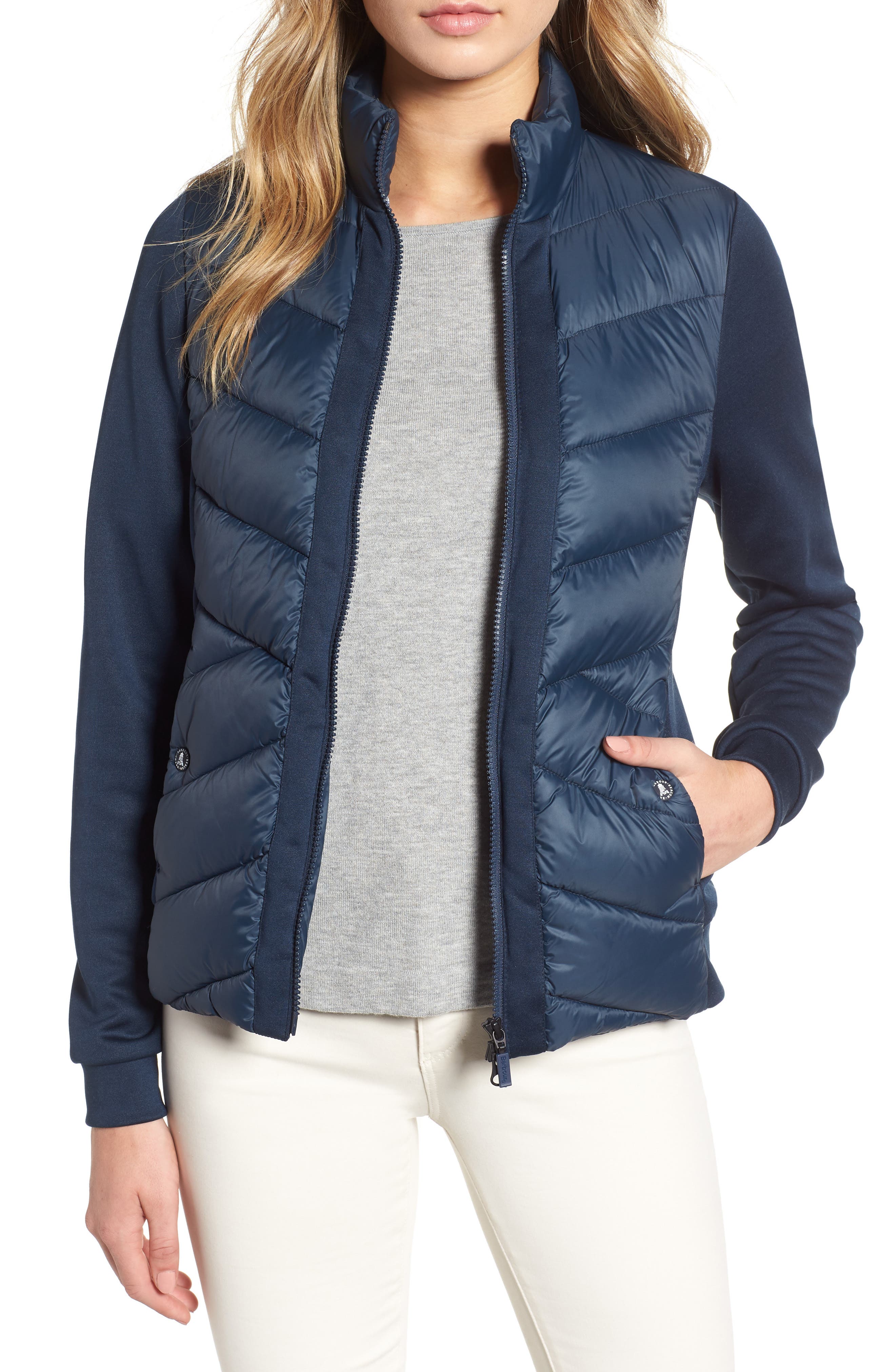 Barbour Hirsel Chevron Quilted Sweater Jacket, US / 12 UK - Blue