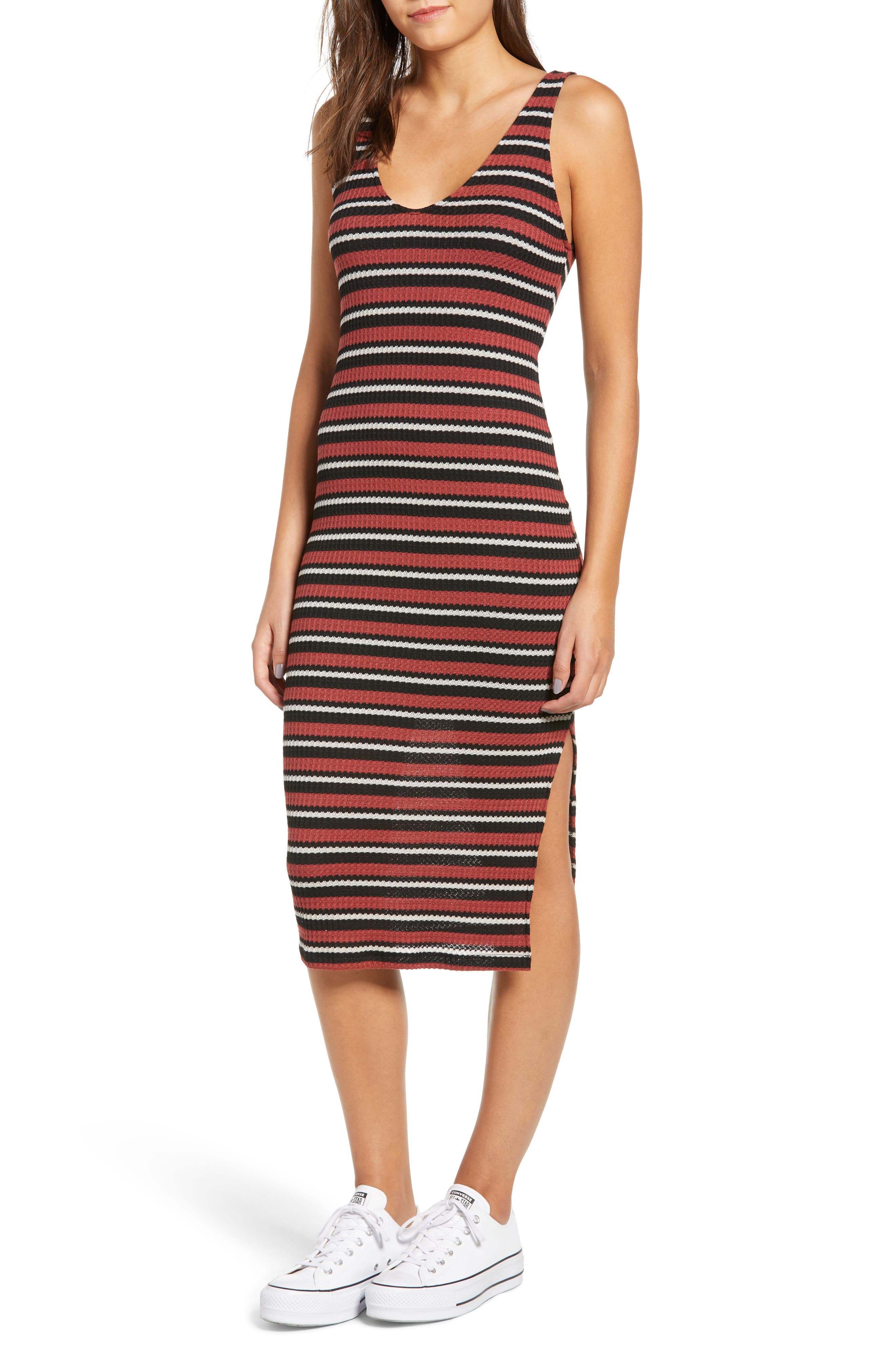 All In Favor Stripe Knit Tank Dress, Purple