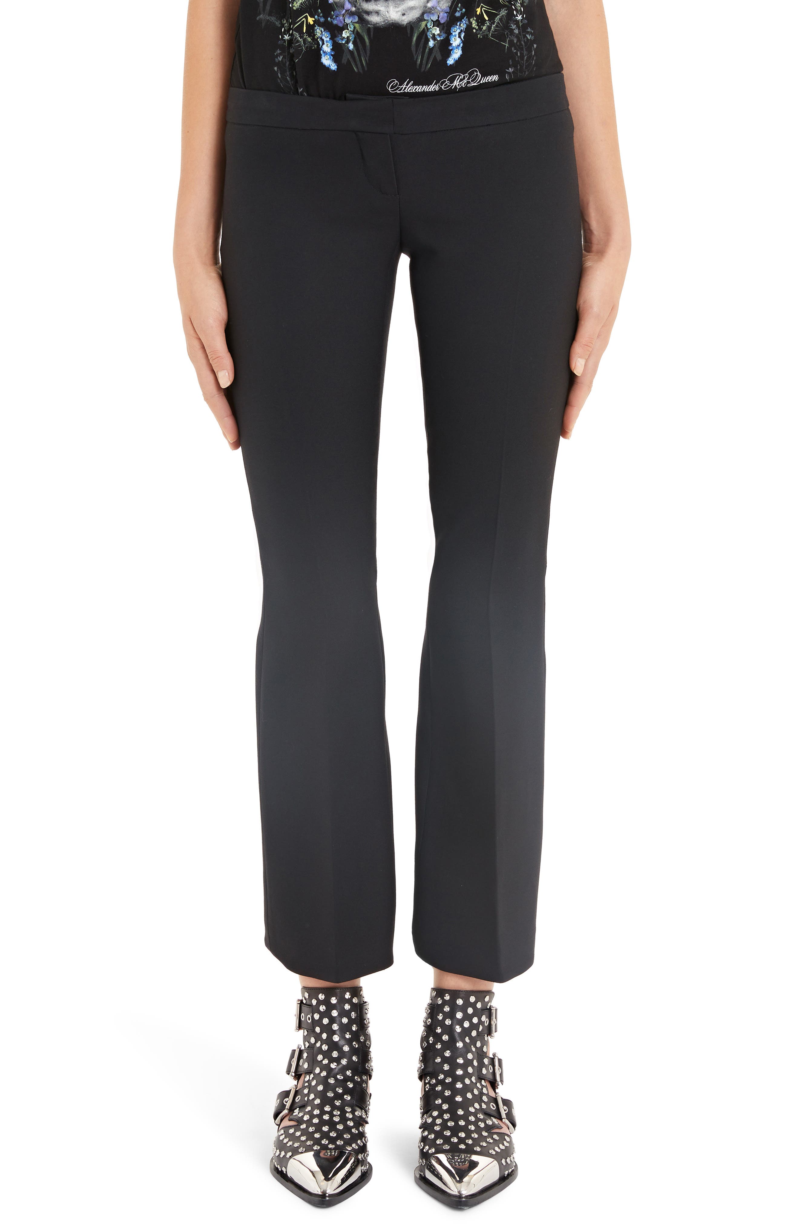 Alexander Mcqueen Pleated Crop Flare Pants, 8 IT - Black