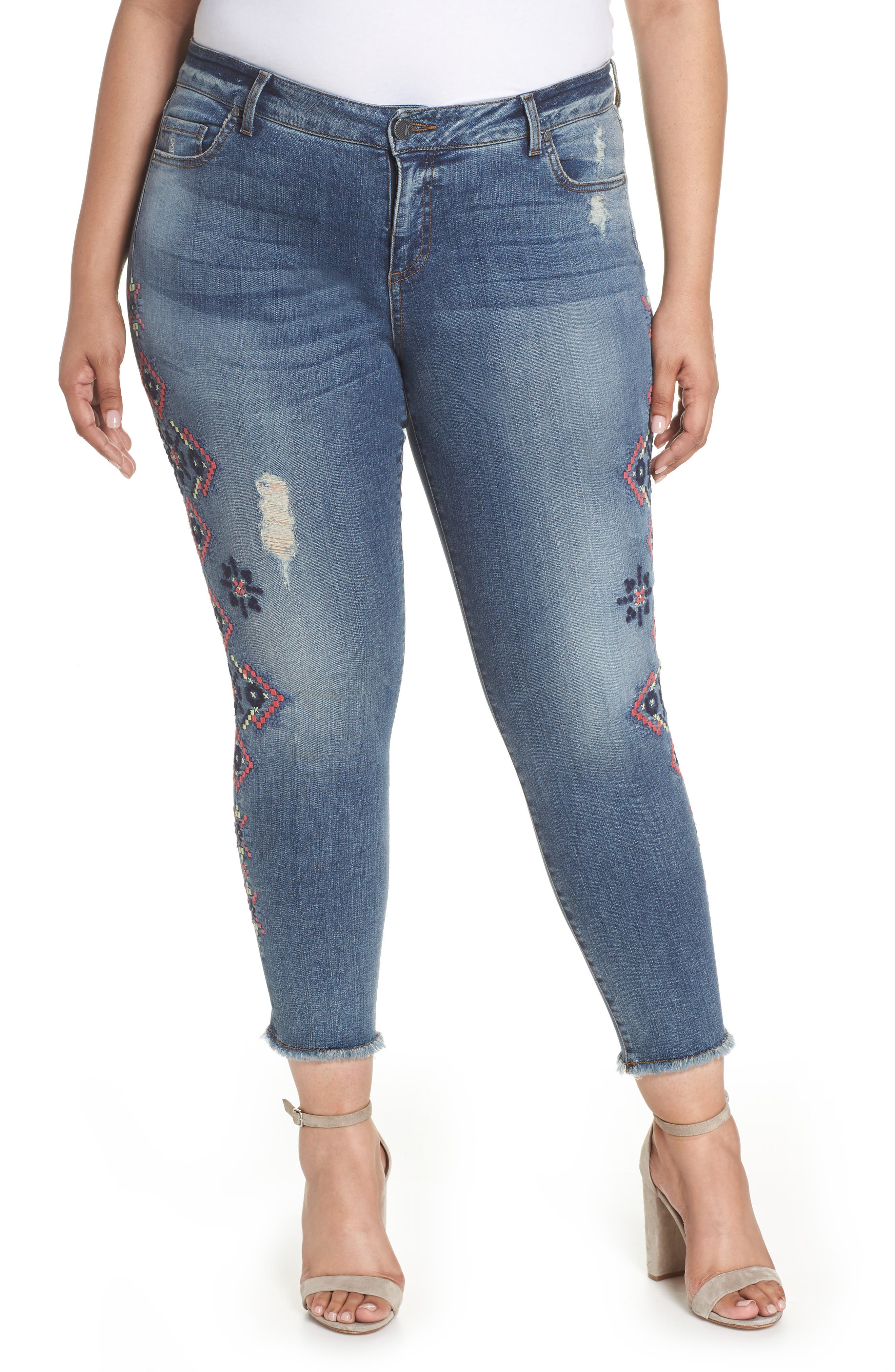 Plus Size Kut From The Kloth Embroidered Skinny Jeans, Blue