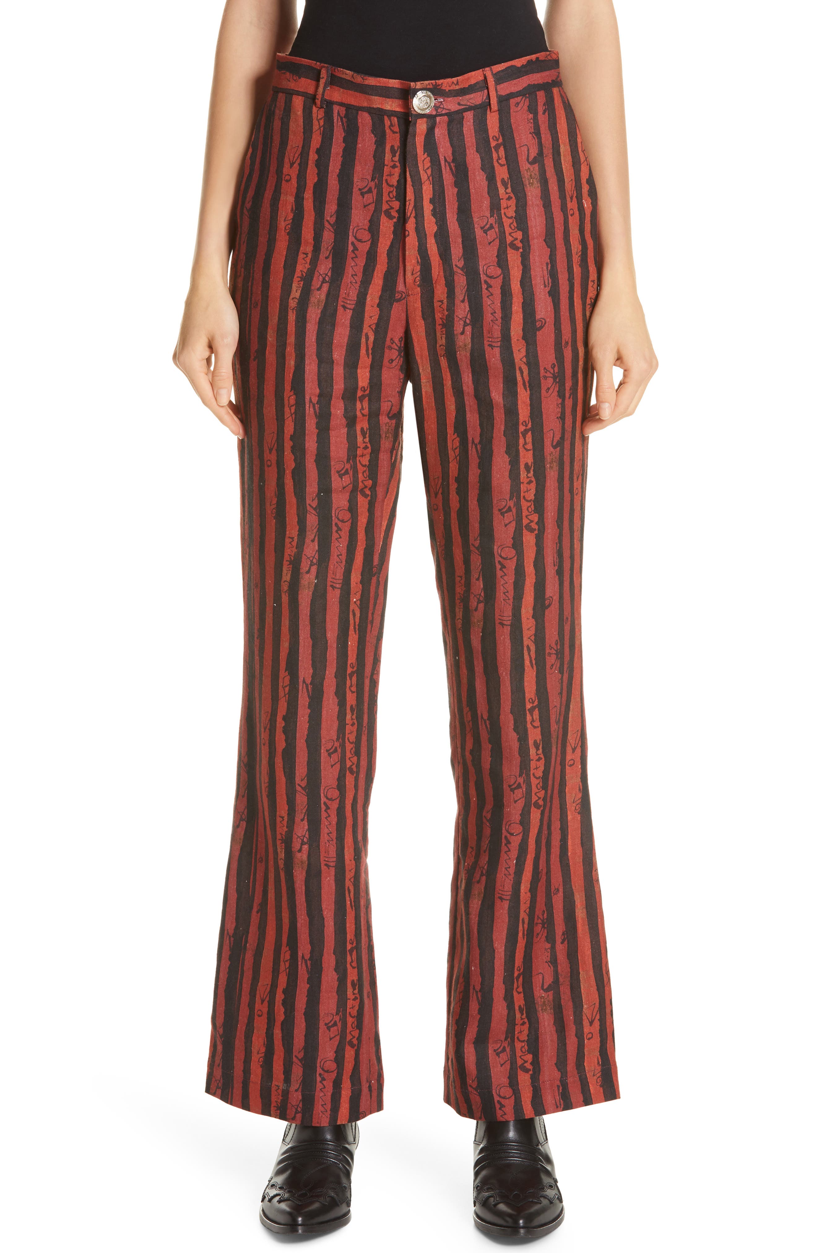 Martine Rose Flare Leg Linen Pants, Red