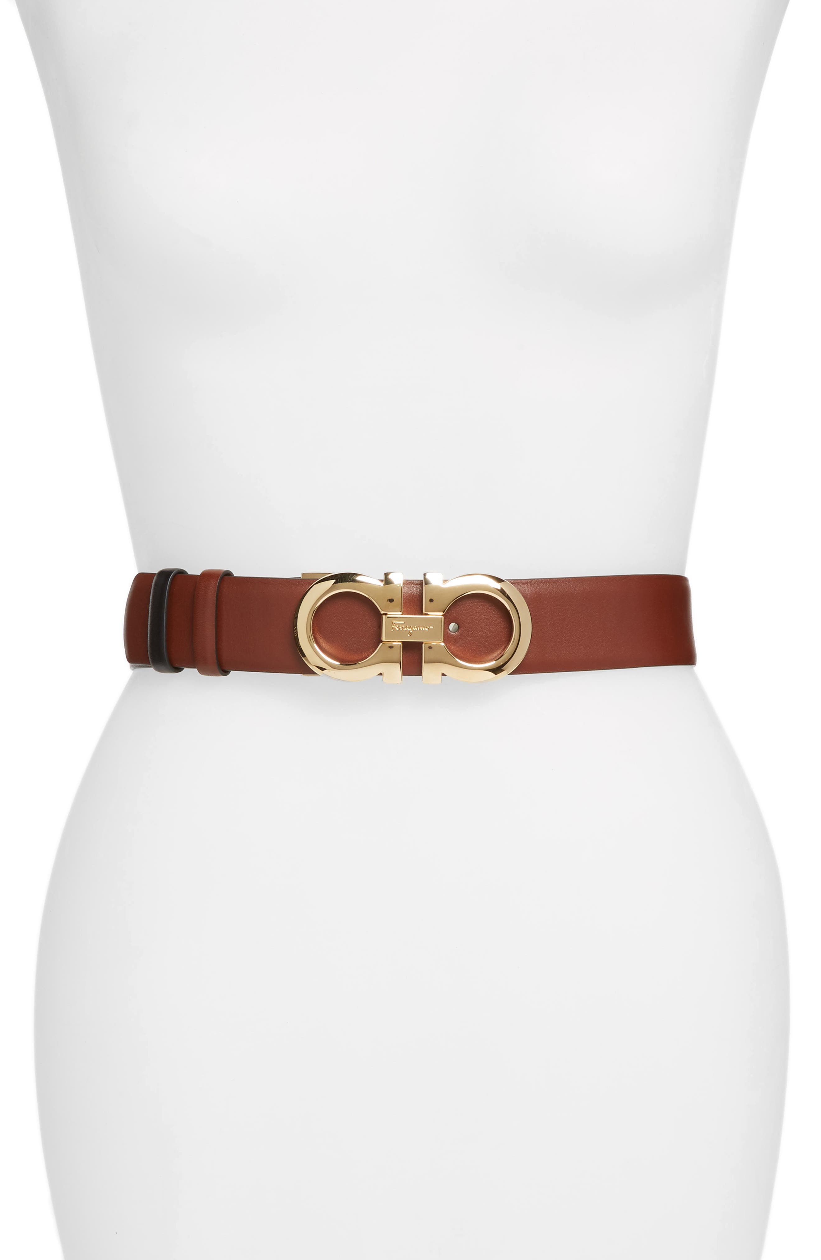 Salvatore Ferragamo Reversible Gancini Calfskin Leather Belt, Pecan