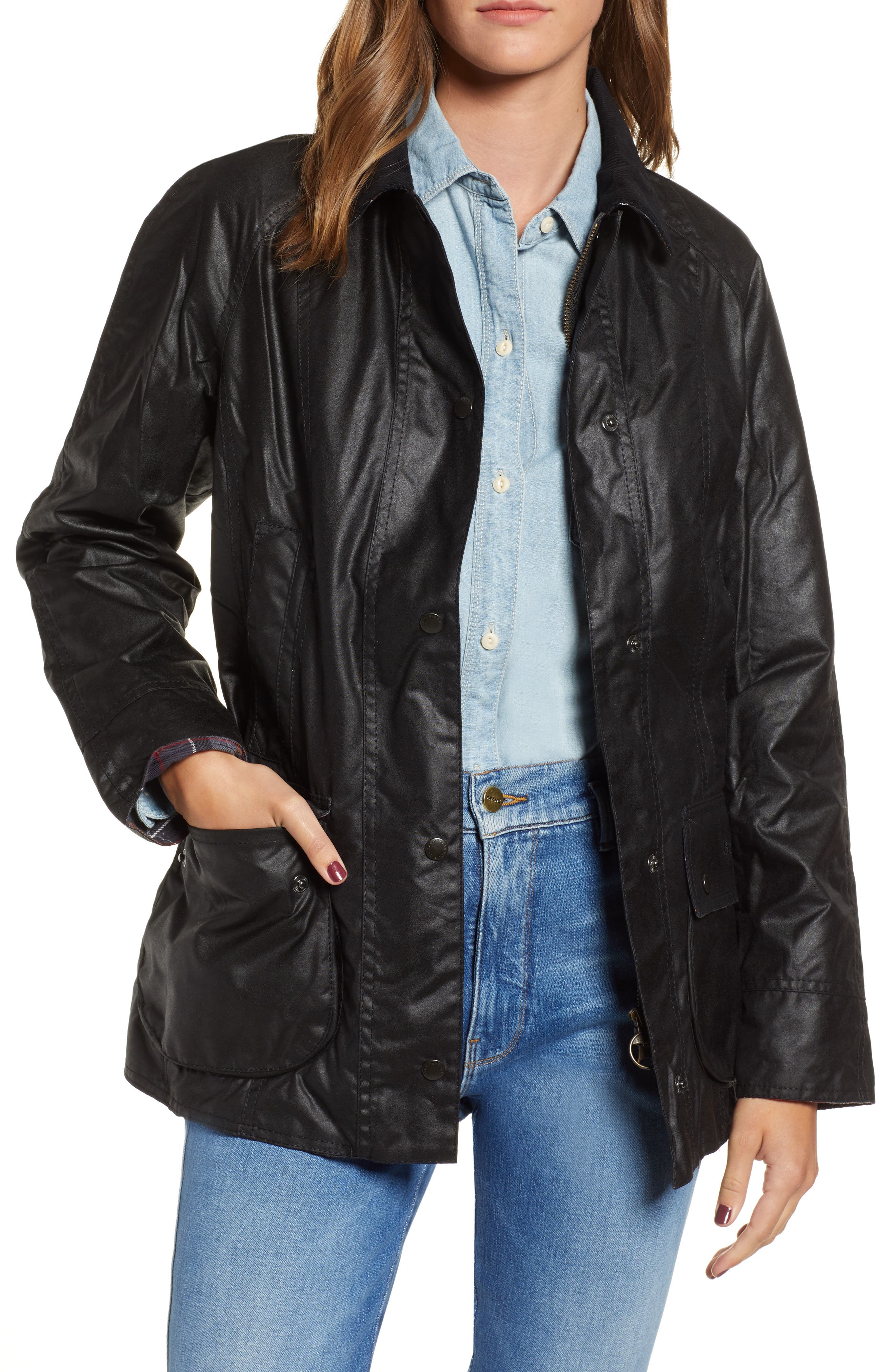 Barbour Beadnell Waxed Cotton Jacket, US / 8 UK - Black