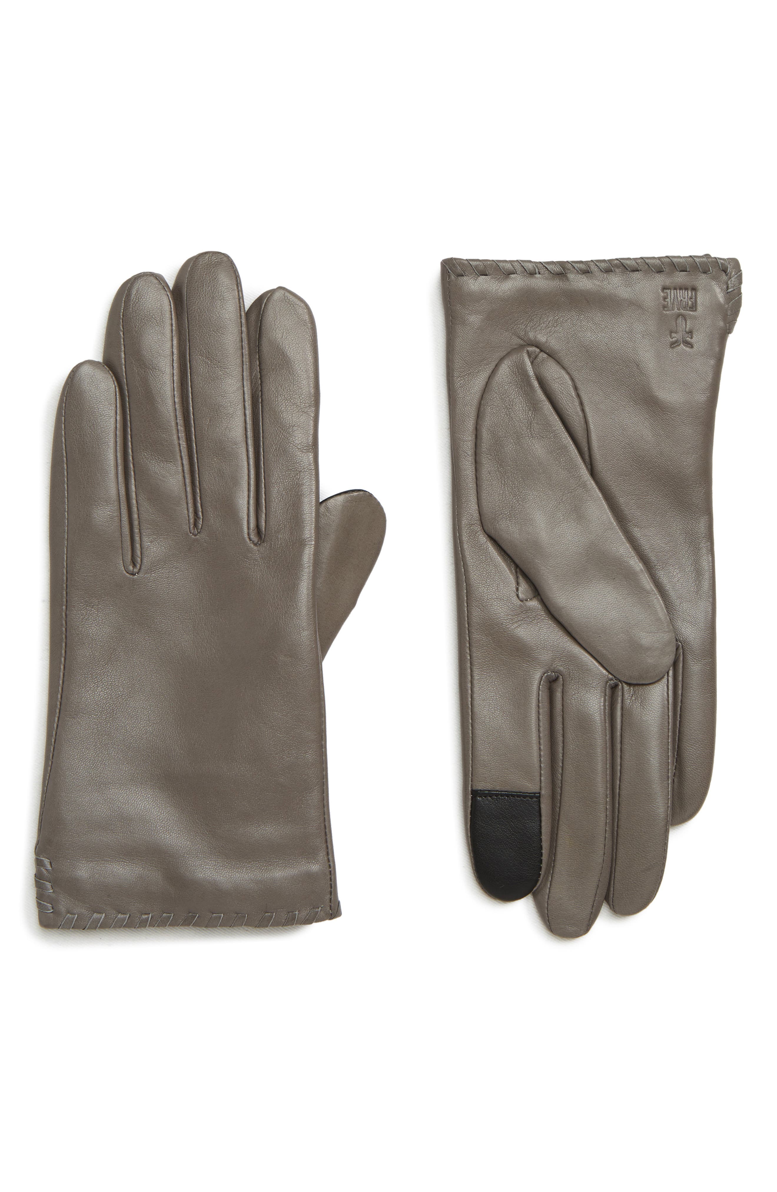 Frye Nora Whipstitch Lambskin Leather Touchscreen Gloves, Grey