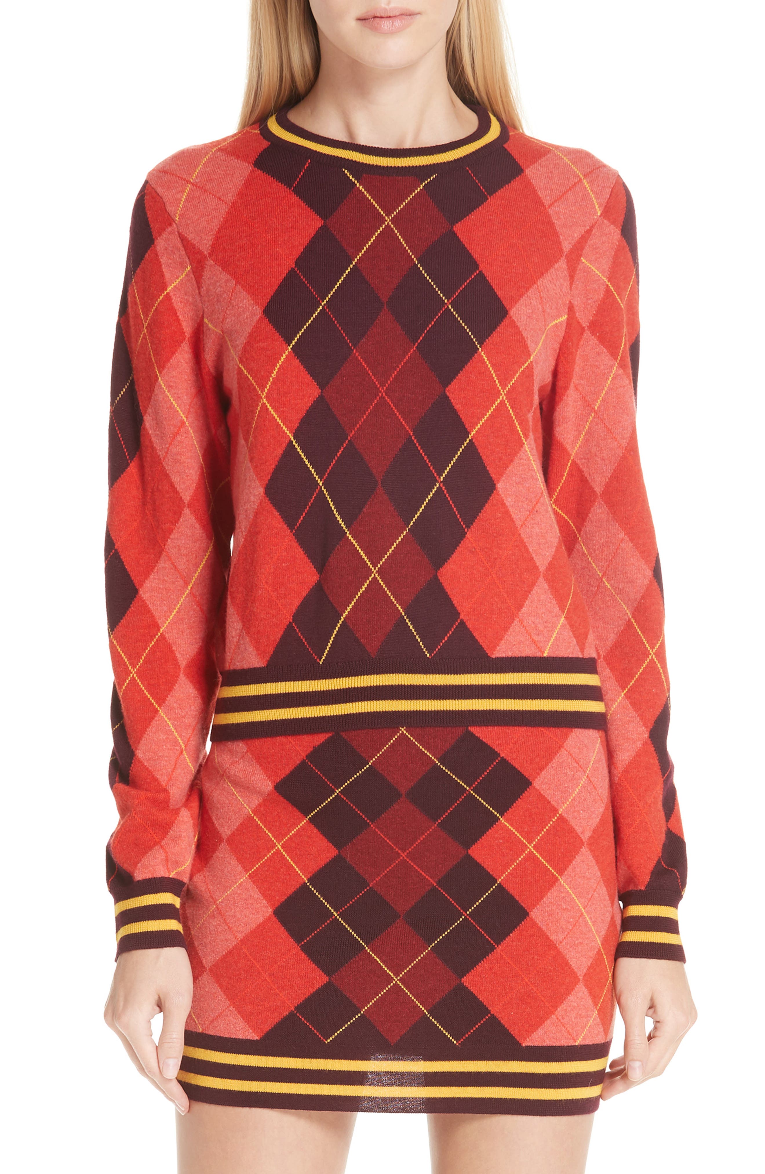 Rag & Bone Dex Argyle Merino Wool Sweater, Burgundy