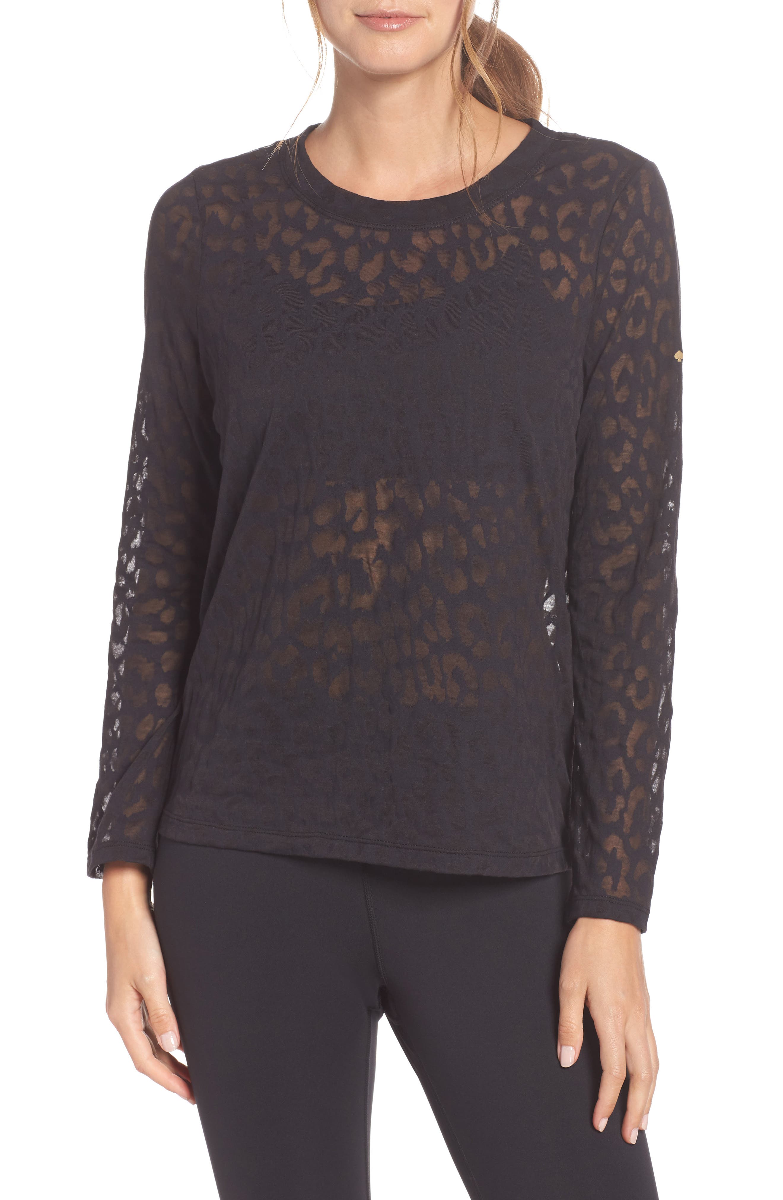 Kate Spade New York Leopard Print Burnout Top, Black