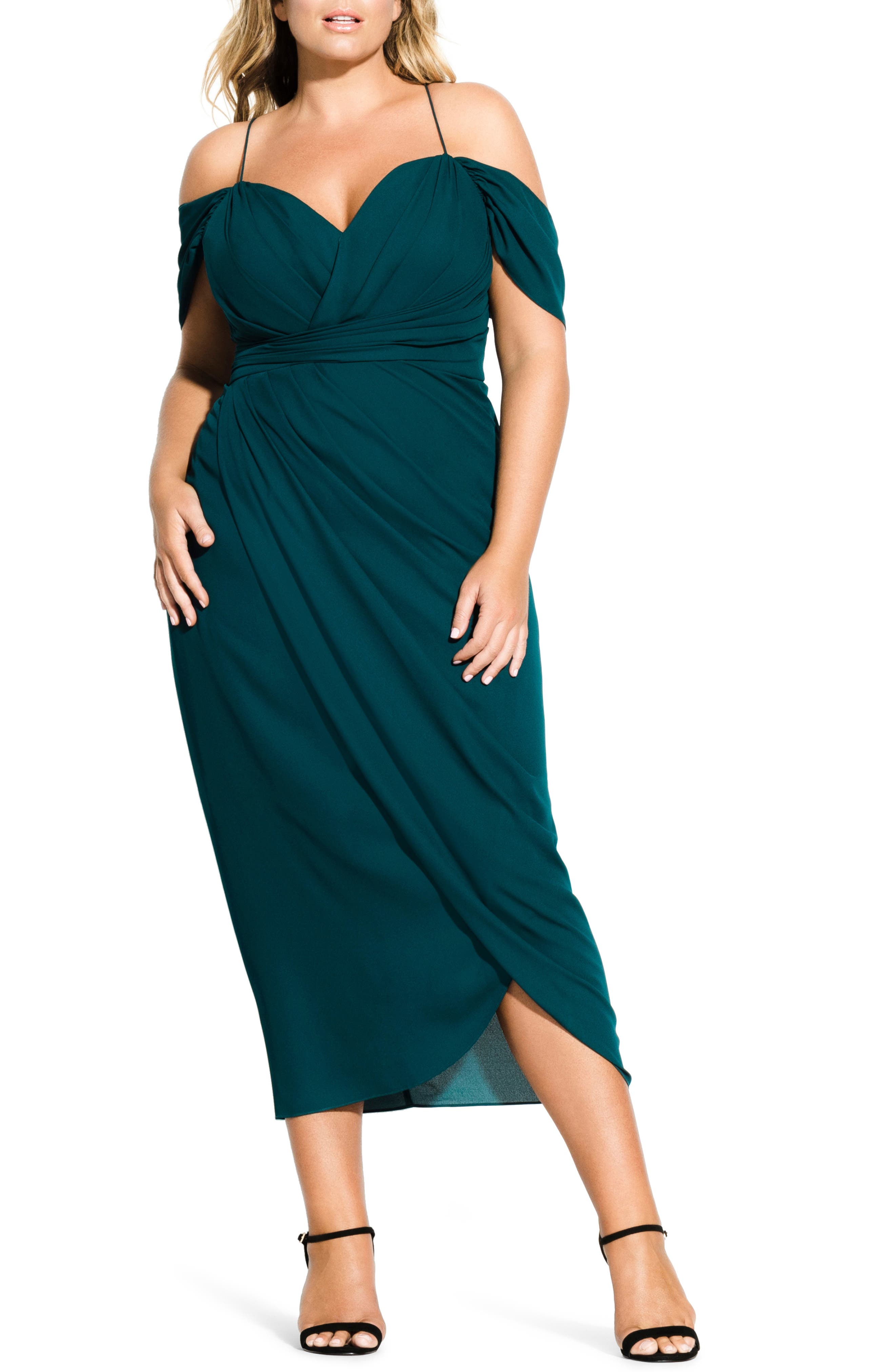 Plus Size City Chic Entwine Cold Shoulder Maxi Dress, Green